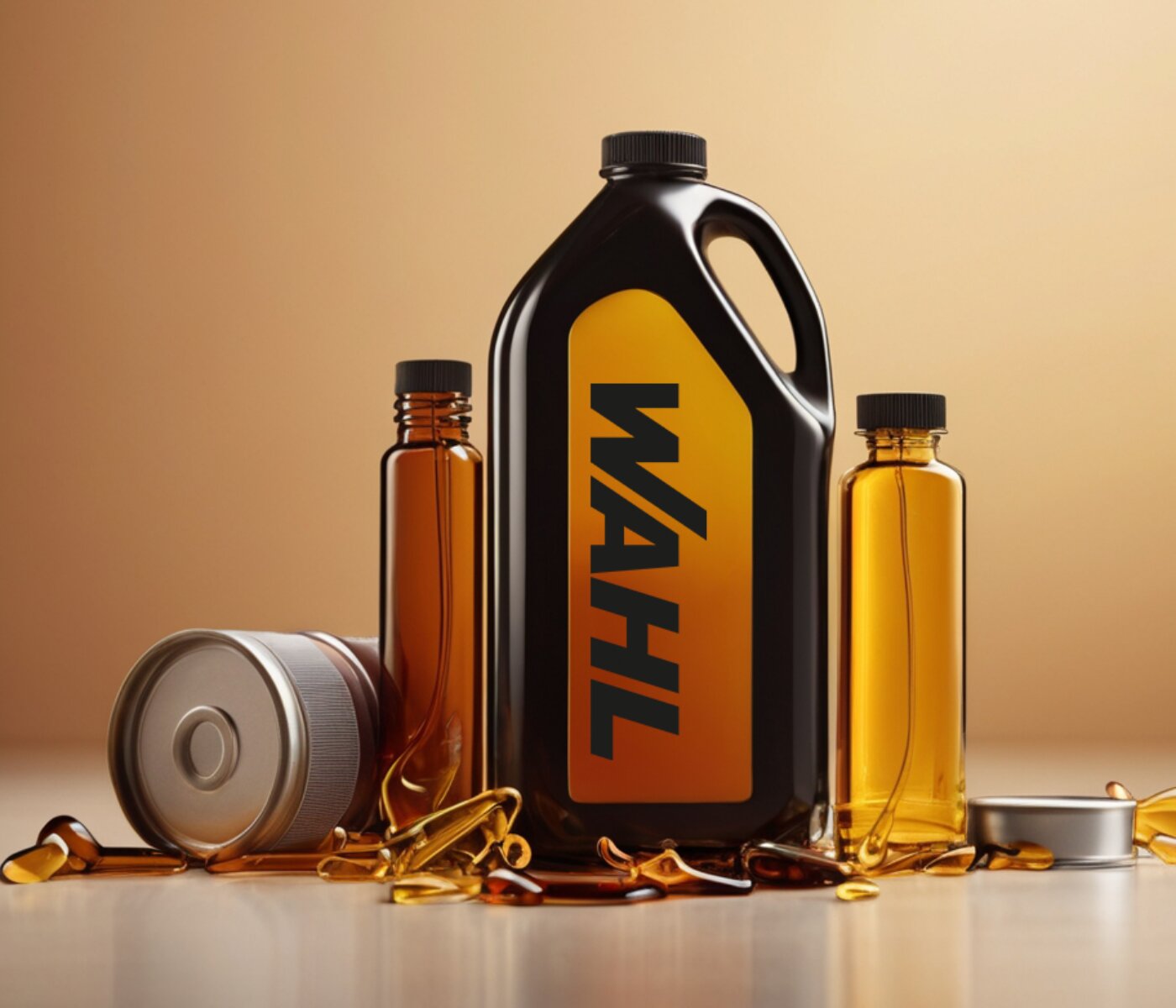 Eine Ölflasche wird für einen bevorstehenden Ölwechsel in der Werkstatt der Wahl Group bereitgehalten.