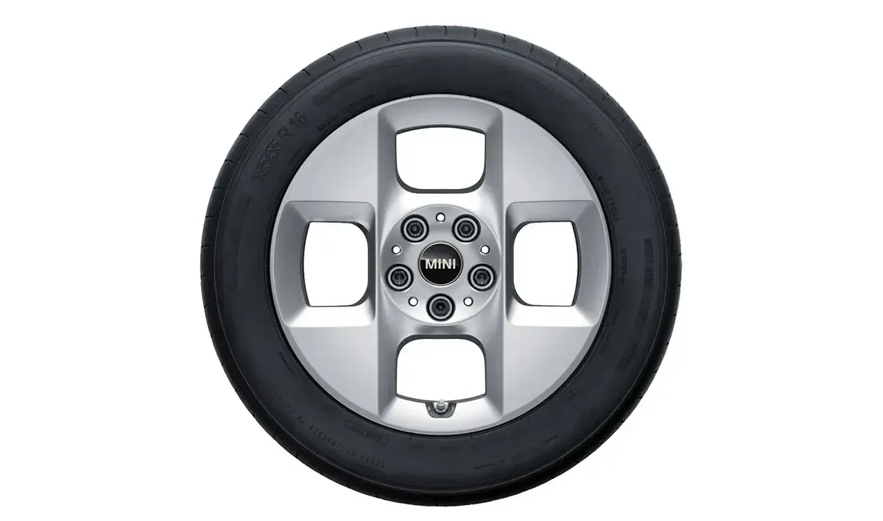 Original MINI Winterkomplettrad 4-Square Spoke 955 Refined Silver in 16 Zoll mit Continental Winter Contact TS860S* Bereifung für MINI Modelle F65/F66/F67 (Cooper C, Cooper S), Teilenummer 5A8FF98, angeboten von der MINI Wahl-Group.