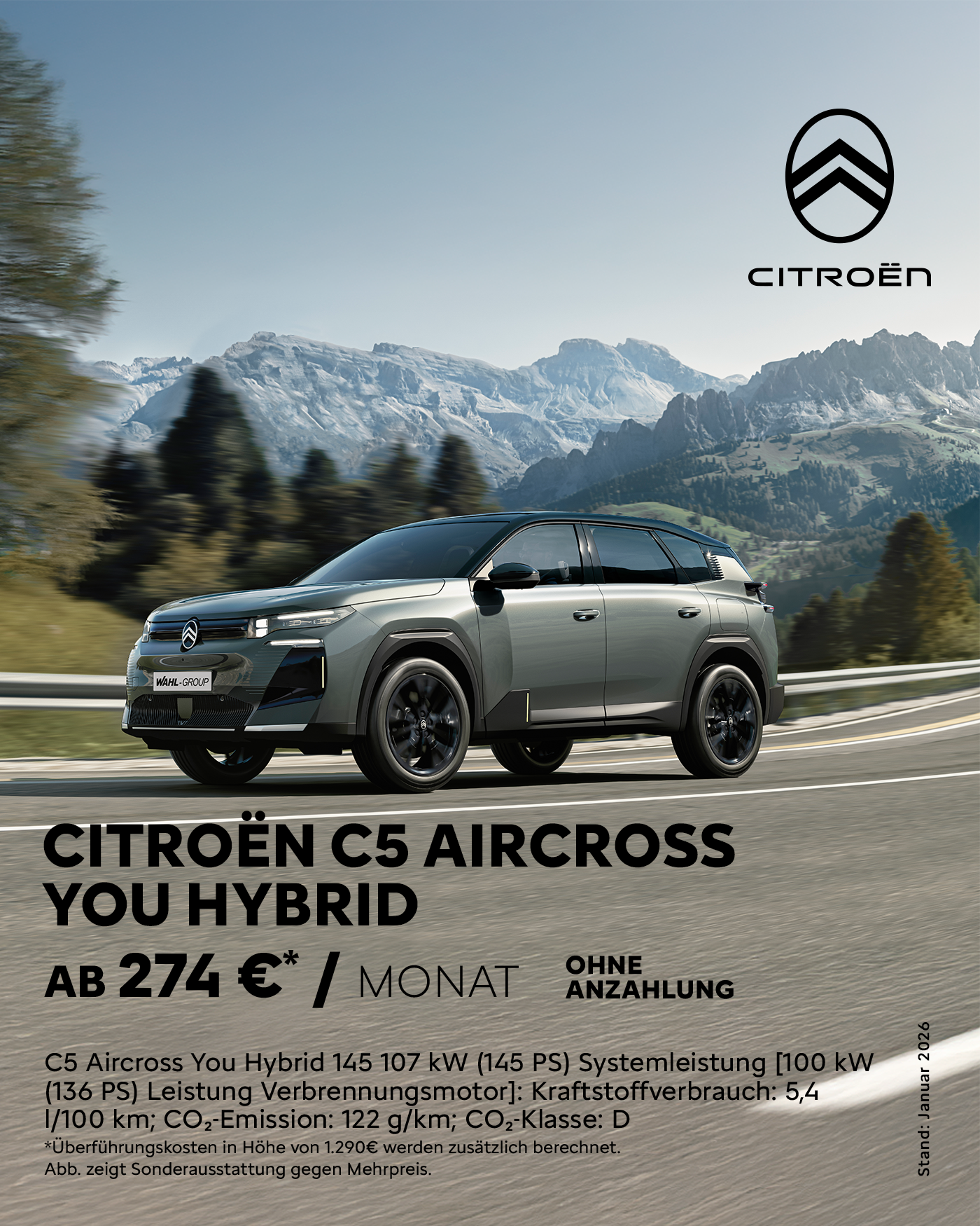 Citroën C5 Aircross YOU Hybrid Leasing bei der Wahl-Group – komfortabler Hybrid SUV ohne Anzahlung ab 274 Euro