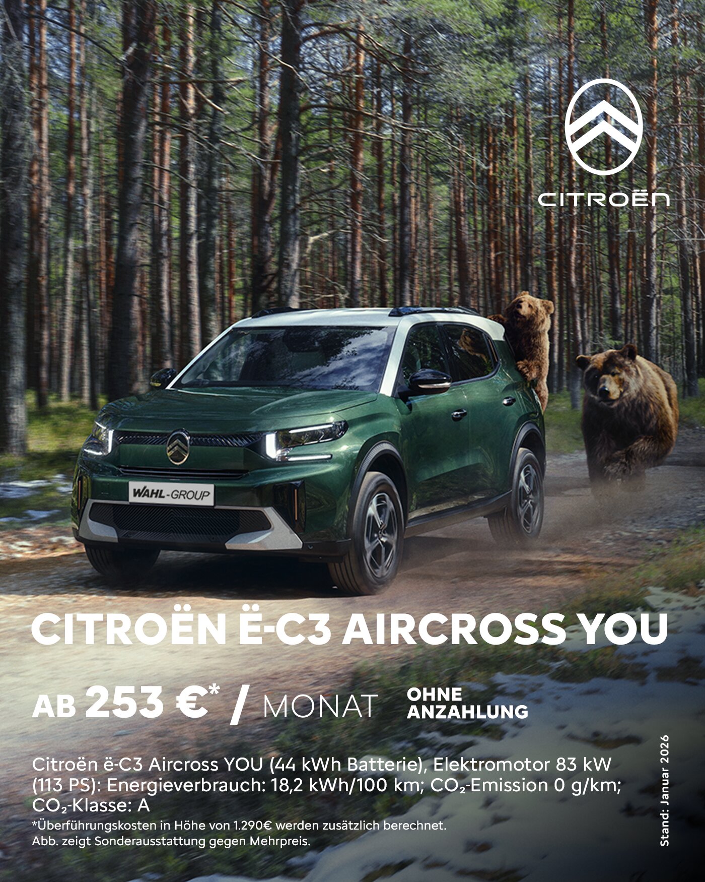 Citroën ë-C3 Aircross YOU Leasing bei der Wahl-Group – elektrischer SUV mit 44 kWh Batterie ohne Anzahlung