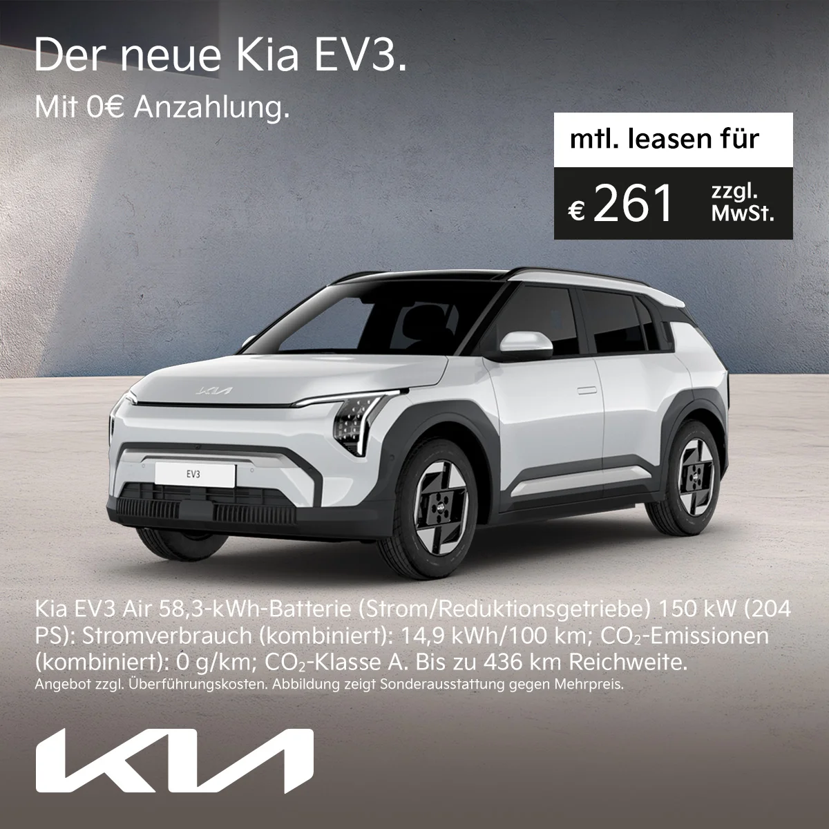 Kia EV3 Leasingangebot – Jetzt ab 261 € mtl. ohne Anzahlung bei der Wahl-Group sichern Kia EV3 Elektro-SUV im Gewerbeleasing ab 261 € monatlich ohne Anzahlung – Angebot der Wahl-Group
