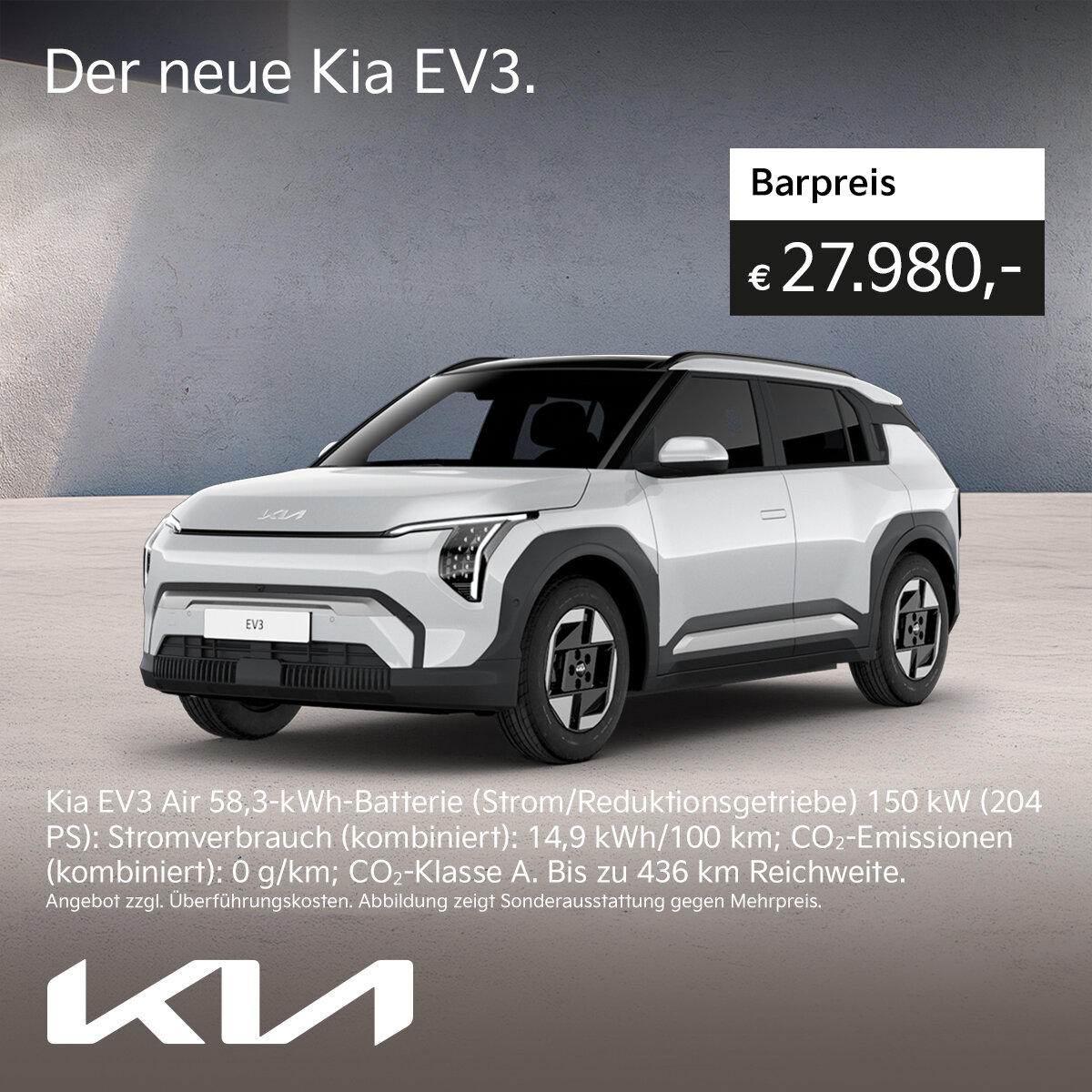 Kia EV3 Elektro-SUV kaufen für 27.980 € – Wahl-Group Kia EV3 Elektroauto mit 58,3 kWh Batterie kaufen für 27.980 € bei der Wahl-Group