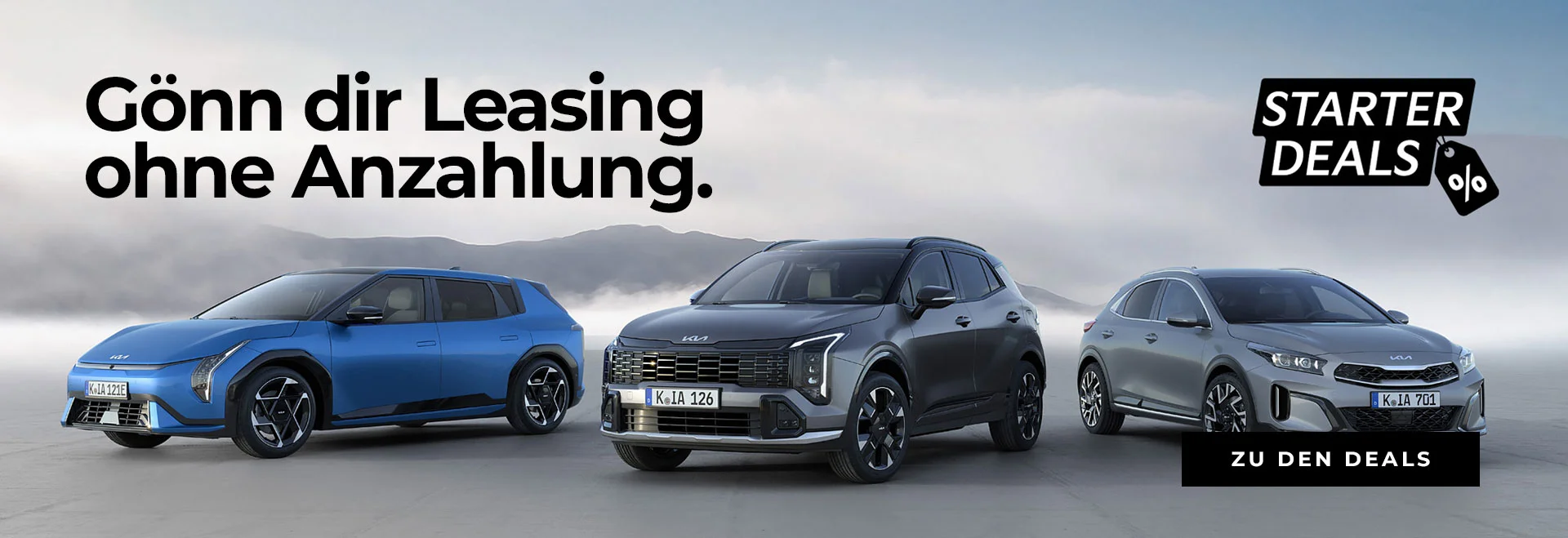 Kia Starter Deals bei der Wahl-Group. Leasing ohne Anzahlung für Kia EV4, Sportage und XCeed. Sofort verfügbar in Siegen, Koblenz, Aachen & Standorten. Verbräuche: EV4 15,8 kWh/100km (Klasse A); Sportage 7,8 l/100km (Klasse G); XCeed 6,8 l/100km (Klasse E).