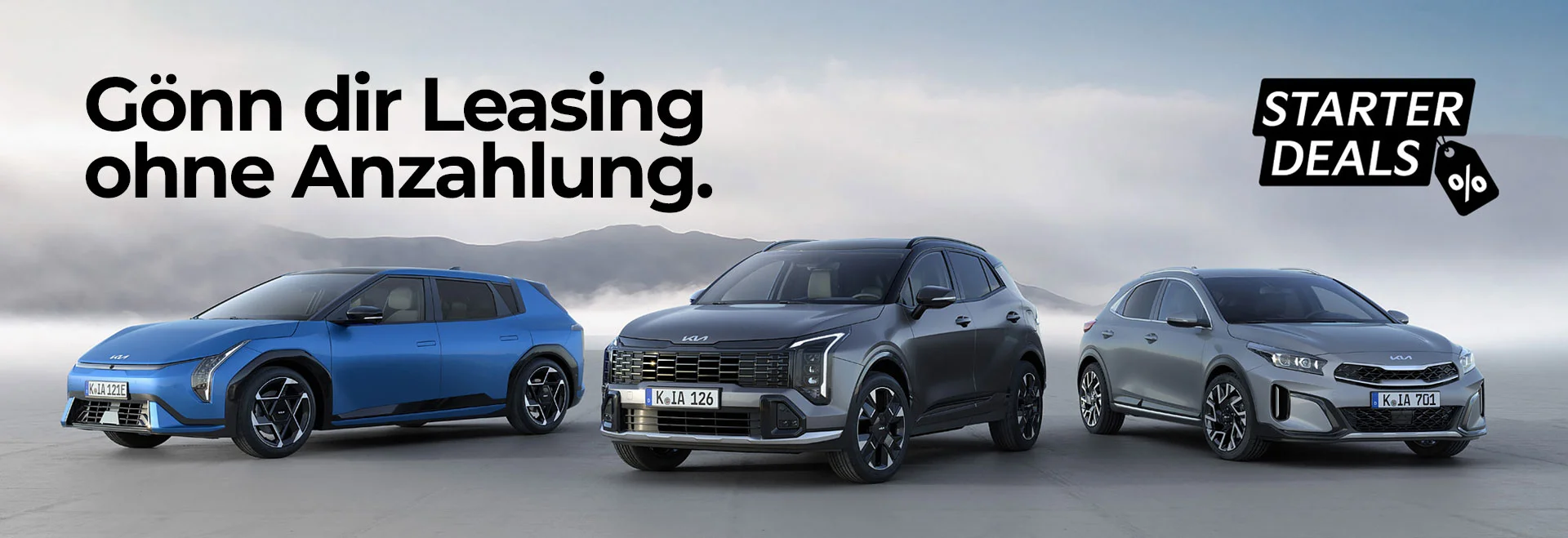 Kia Starter Deals bei der Wahl-Group. Leasing ohne Anzahlung für Kia EV4, Sportage und XCeed. Sofort verfügbar in Siegen, Koblenz, Aachen & Standorten. Verbräuche: EV4 15,8 kWh/100km (Klasse A); Sportage 7,8 l/100km (Klasse G); XCeed 6,8 l/100km (Klasse E).