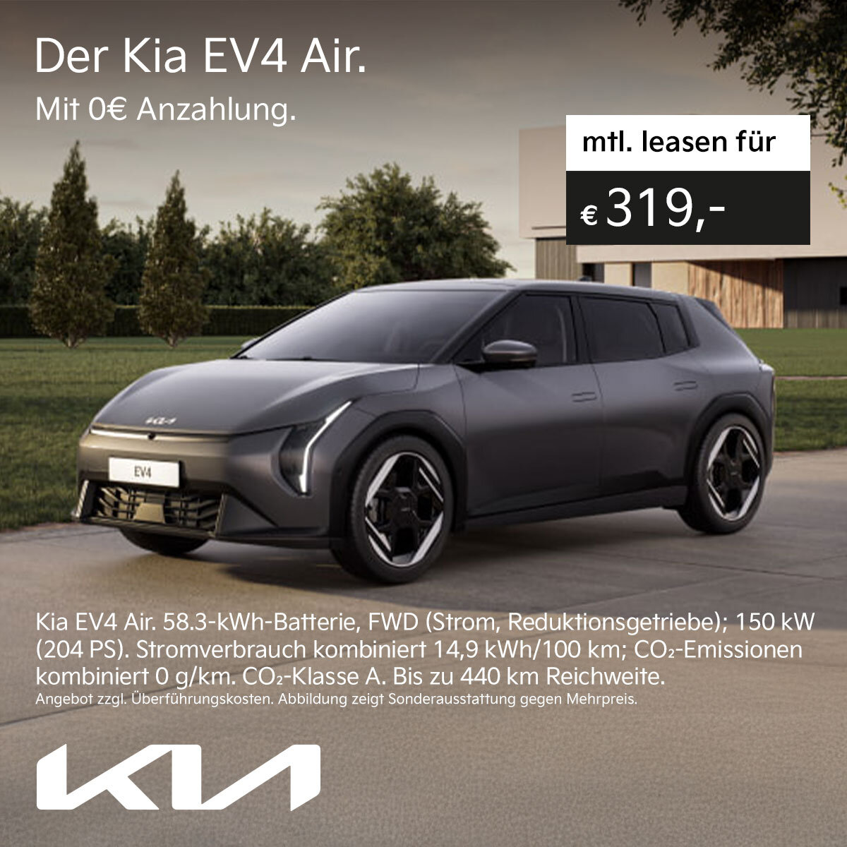 Kia EV4 Air Elektro leasen ab 319 € mtl. ohne Anzahlung | Wahl-Group Kia EV4 Air Elektroauto Leasing ab 319 € monatlich bei der Wahl-Group – 204 PS, bis zu 440 km Reichweite