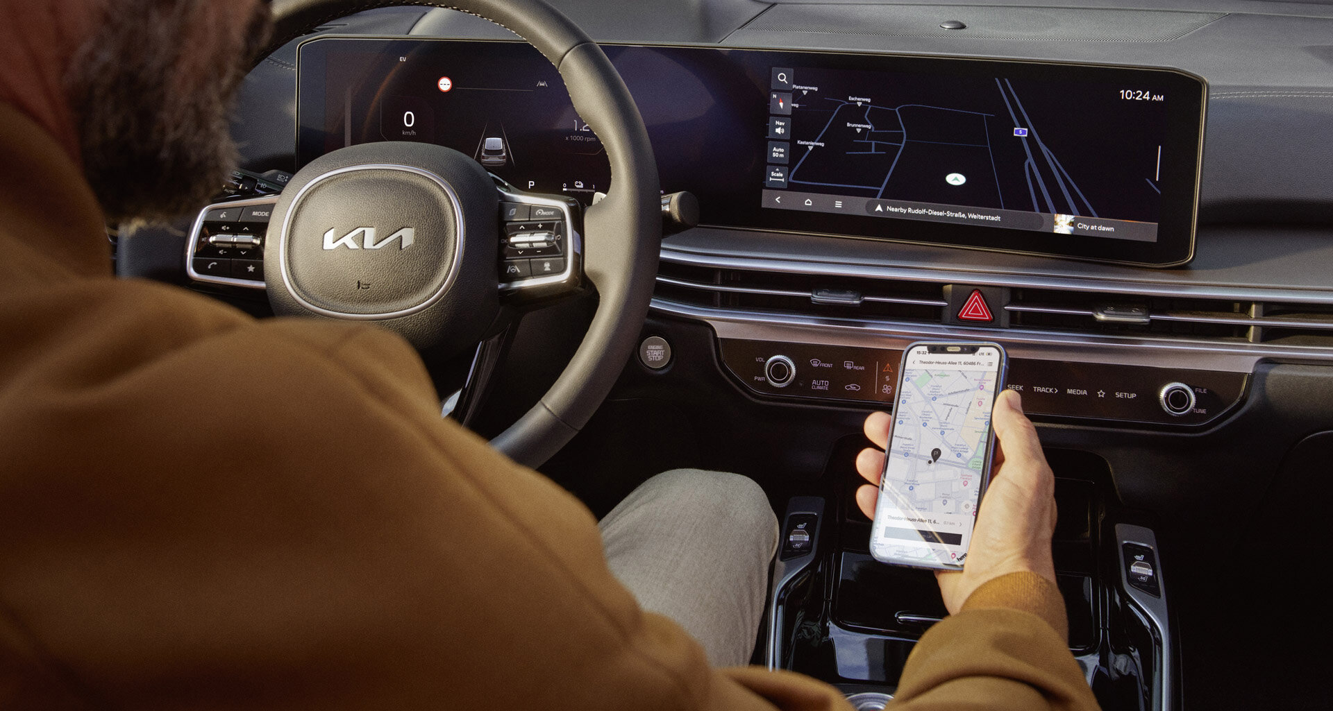 Kia Sorento – Intelligentes Navigationssystem mit Echtzeit-Verkehrsdaten Navigationsdisplay im Kia Sorento – Routenführung mit klarer Kartendarstellung und Live-Informationen