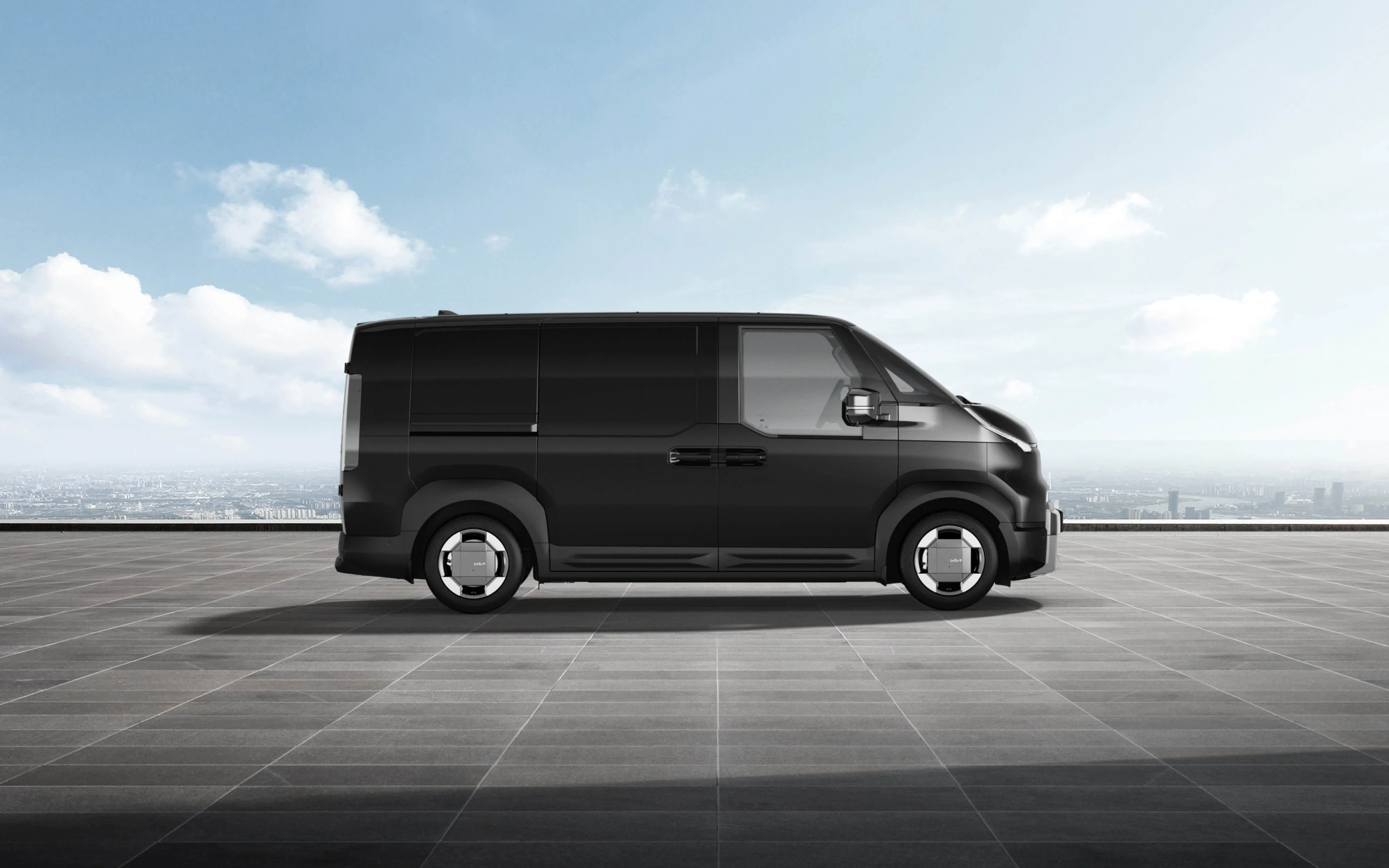 Kia PV5 Cargo in Auroraschwarz Metallic: markantes Design und nachhaltige Leistung