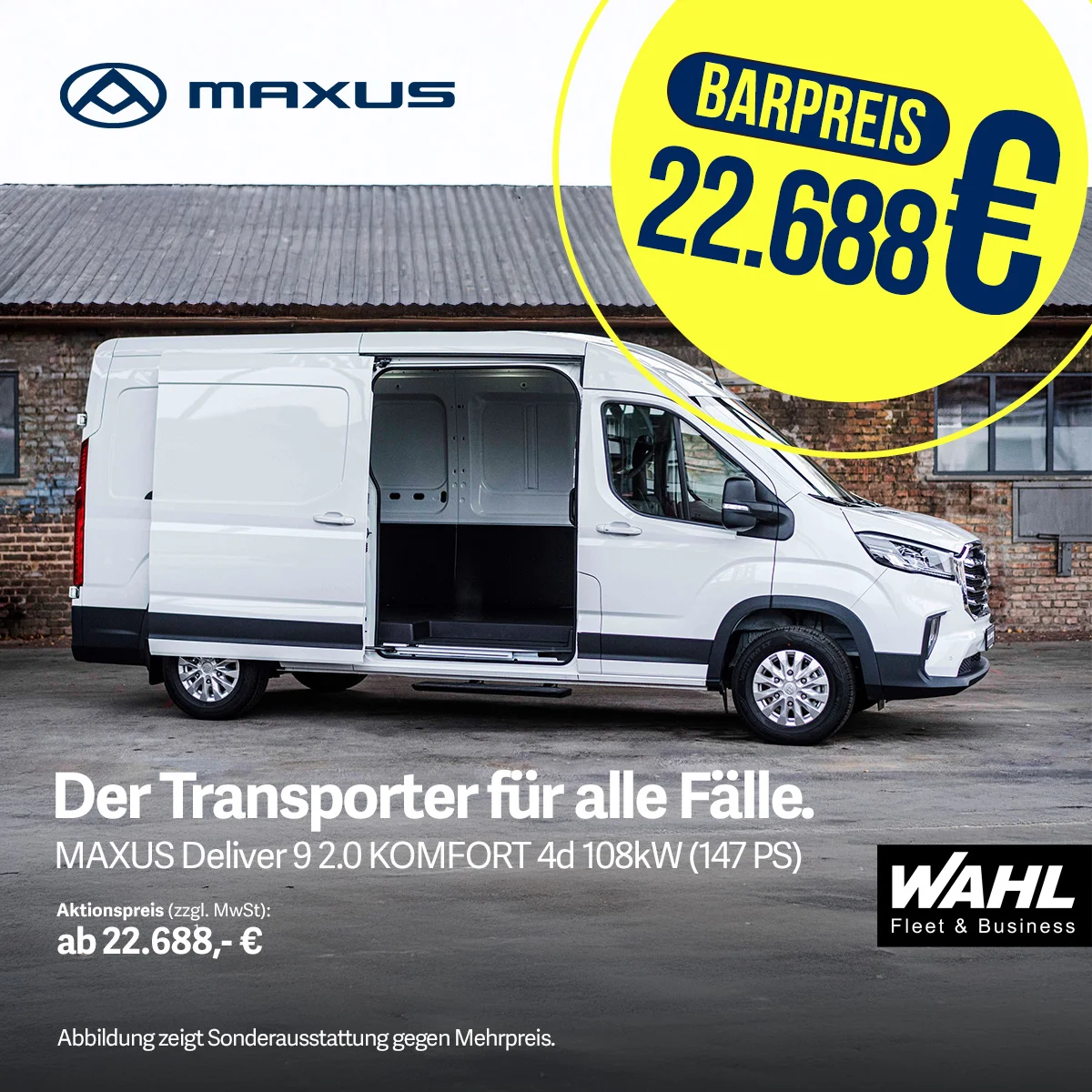 Maxus Deliver 9 Gebrauchtwagen – Aktionspreis bei der Wahl-Group Gebrauchter Maxus Deliver 9 zu Aktionspreisen bei Wahl-Group – Attraktive Angebote für Ihr Unternehmen