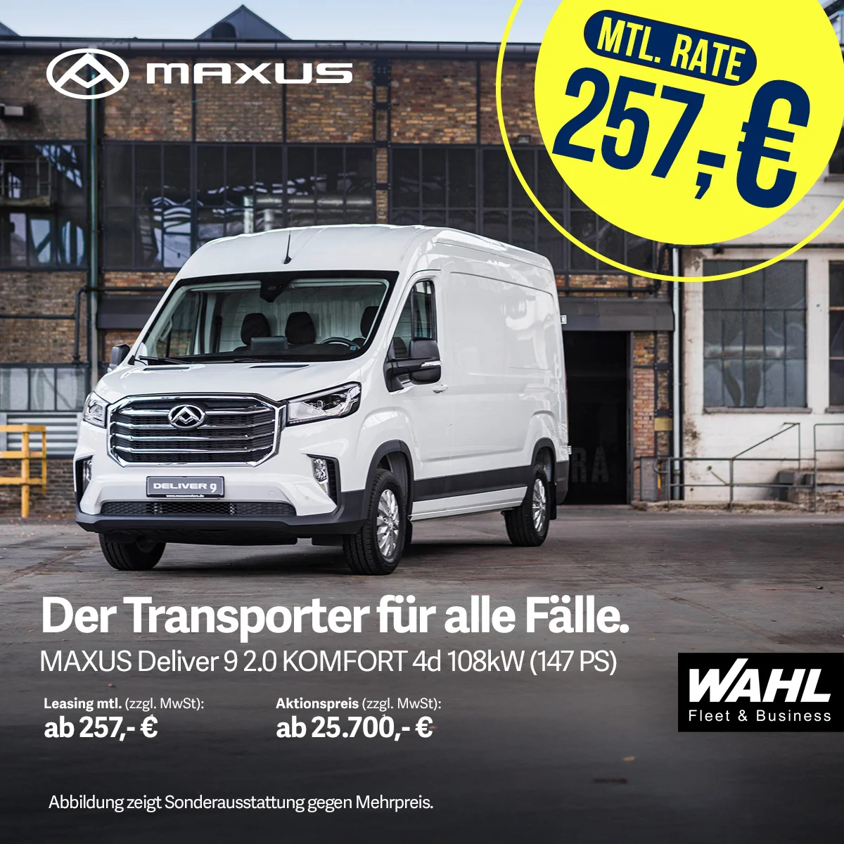 Maxus Deliver 9 Leasingangebot – Flexibel und wirtschaftlich bei der Wahl-Group Leasingangebot für den Maxus Deliver 9 bei Wahl-Group – Effiziente Mobilitätslösungen für Ihr Unternehmen