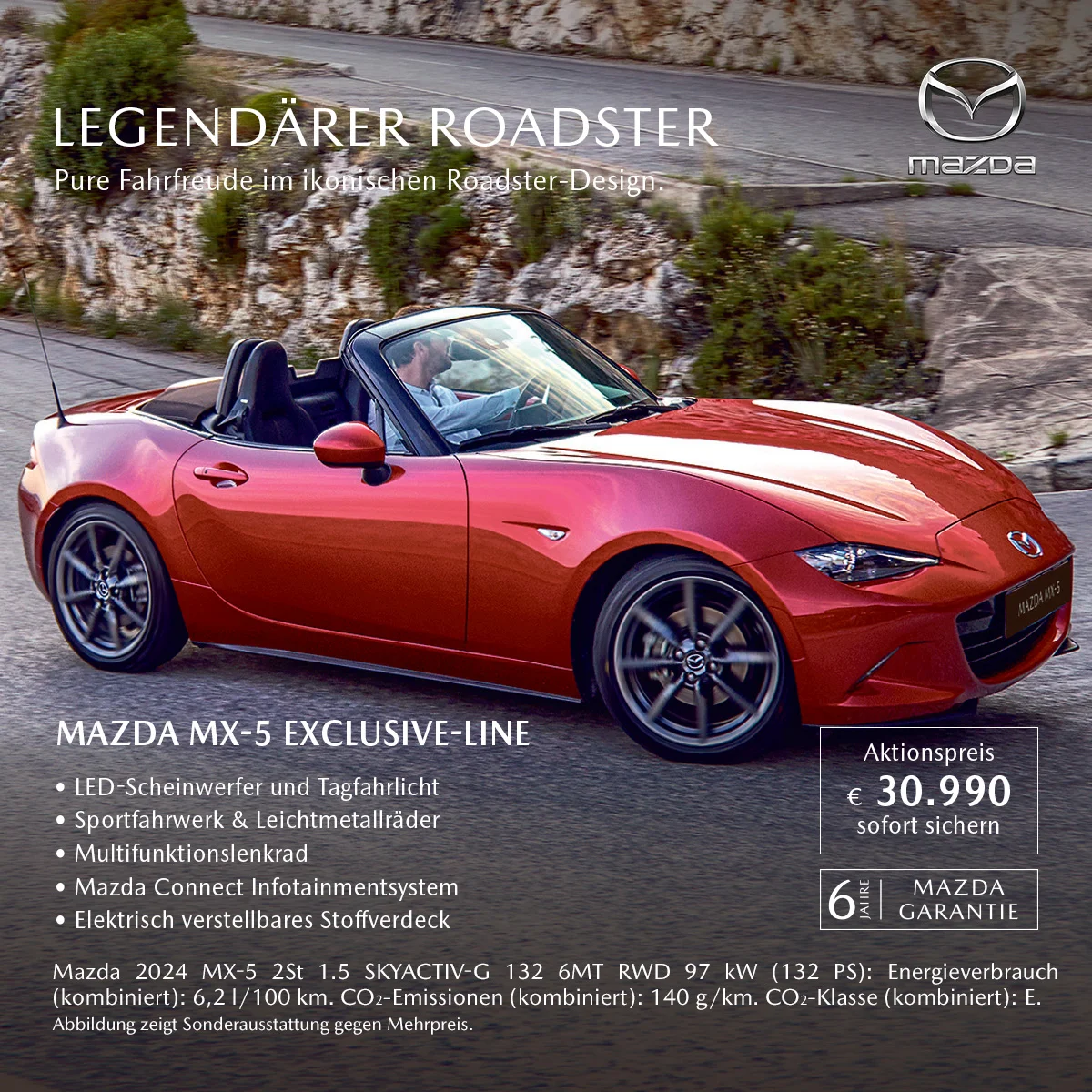 Mazda MX-5 jetzt ab 30.990 EUR bei der Wahl-Group – Aktionsangebot sichern Mazda MX-5 Roadster im Sonderangebot für 30.990 EUR bei der Wahl-Group