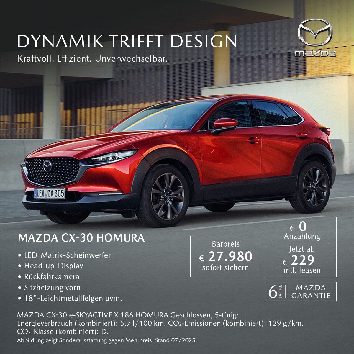 Mazda CX-30 Homura Privatleasing & Barpreis-Angebot – jetzt bei Wahl-Group ab 229 € mtl. sichern Mazda CX-30 Homura in Rot – Privatleasing oder Barpreis-Angebot ab 27.980 € bei der Wahl-Group