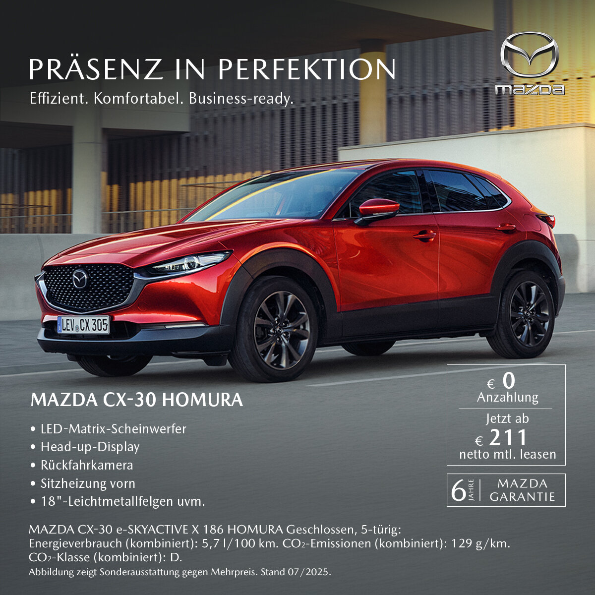 Mazda CX-30 Homura Privatleasing & Barpreis-Angebot – jetzt bei Wahl-Group ab 229 € mtl. sichern Mazda CX-30 Homura in Rot – Privatleasing oder Barpreis-Angebot ab 27.980 € bei der Wahl-Group