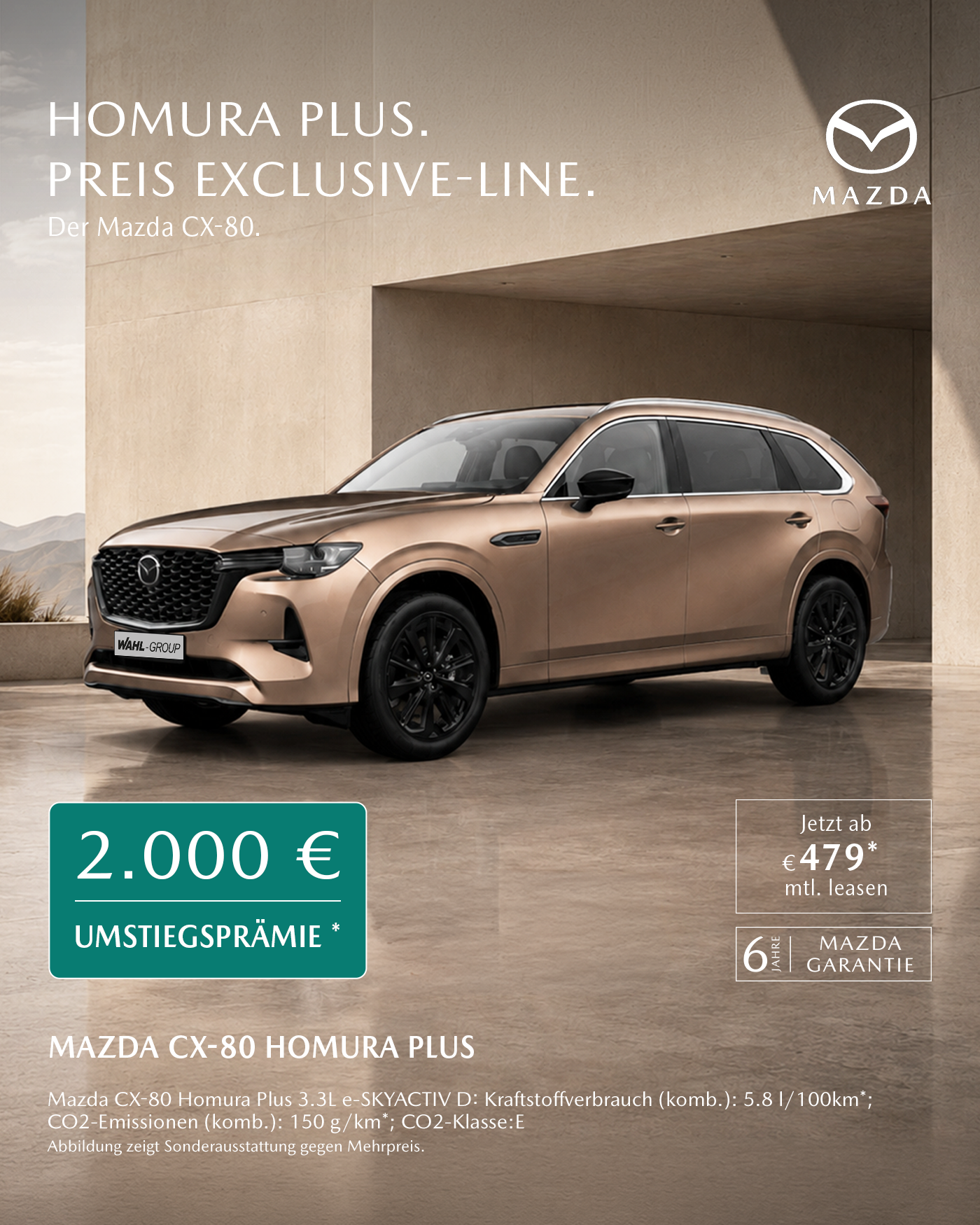Mazda CX-80 AWD Skyactiv-D Homura Plus als Leasingangebot der Wahl Group