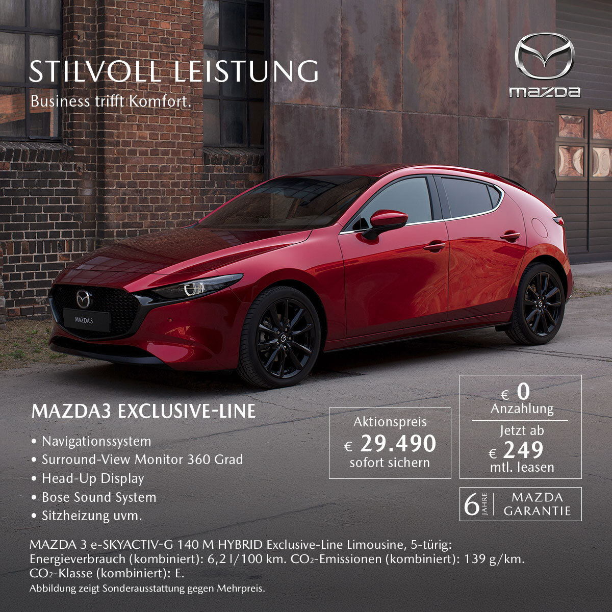 Mazda3 Exclusive-Line Limousine rot Leasingangebot Privatkunden Wahl Group