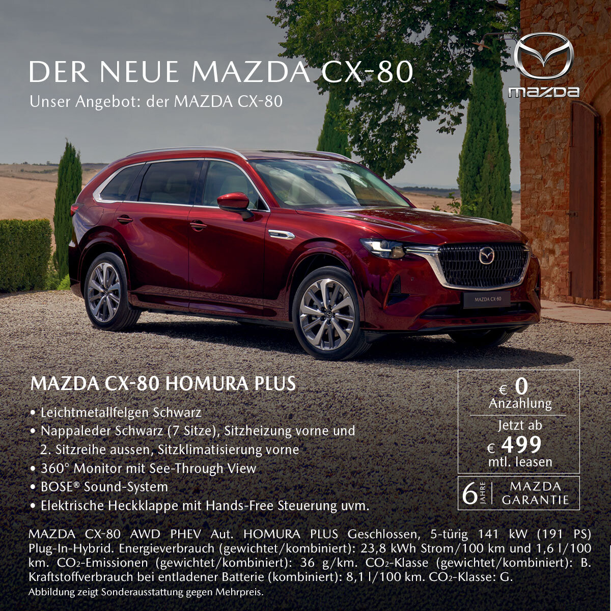 Mazda CX-80 Homura Plus rot SUV Leasingangebot Privatkunden Wahl Group