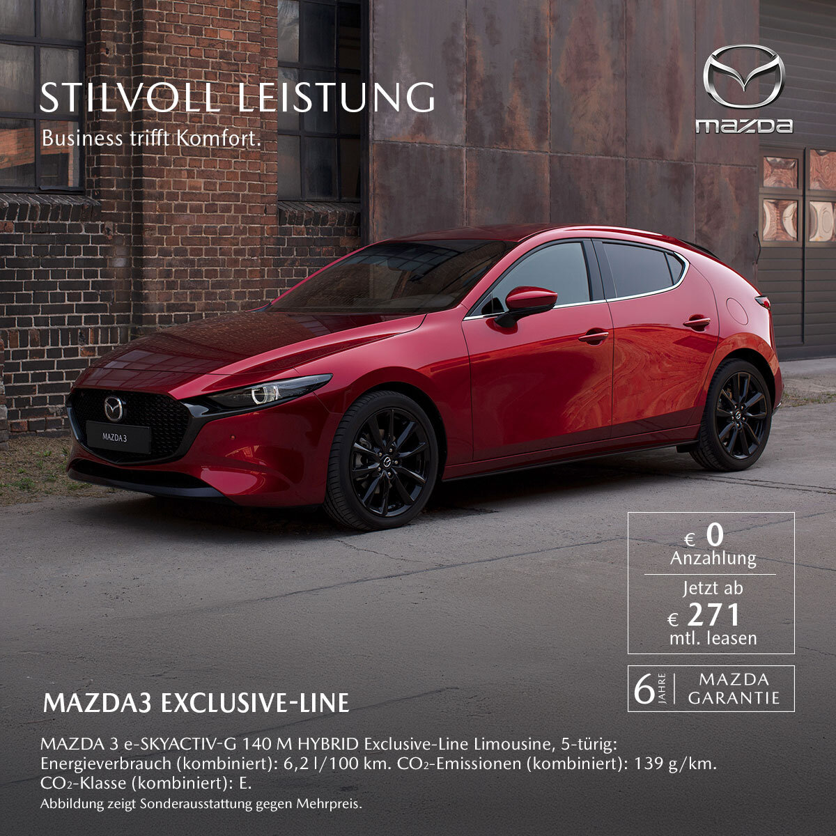 Mazda3 Exclusive-Line Leasingangebot für Privatkunden – Wahl Group Mazda3 Exclusive-Line Limousine rot Leasingangebot Privatkunden Wahl Group