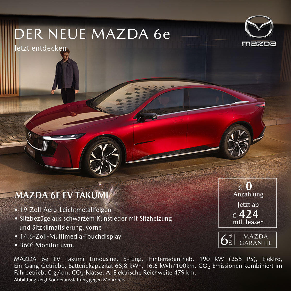 Mazda 6e EV Takumi Leasingangebot für Privatkunden – Wahl Group Neuer Mazda 6e EV Takumi Limousine rot Elektroauto Leasingangebot Privatkunden Wahl Group