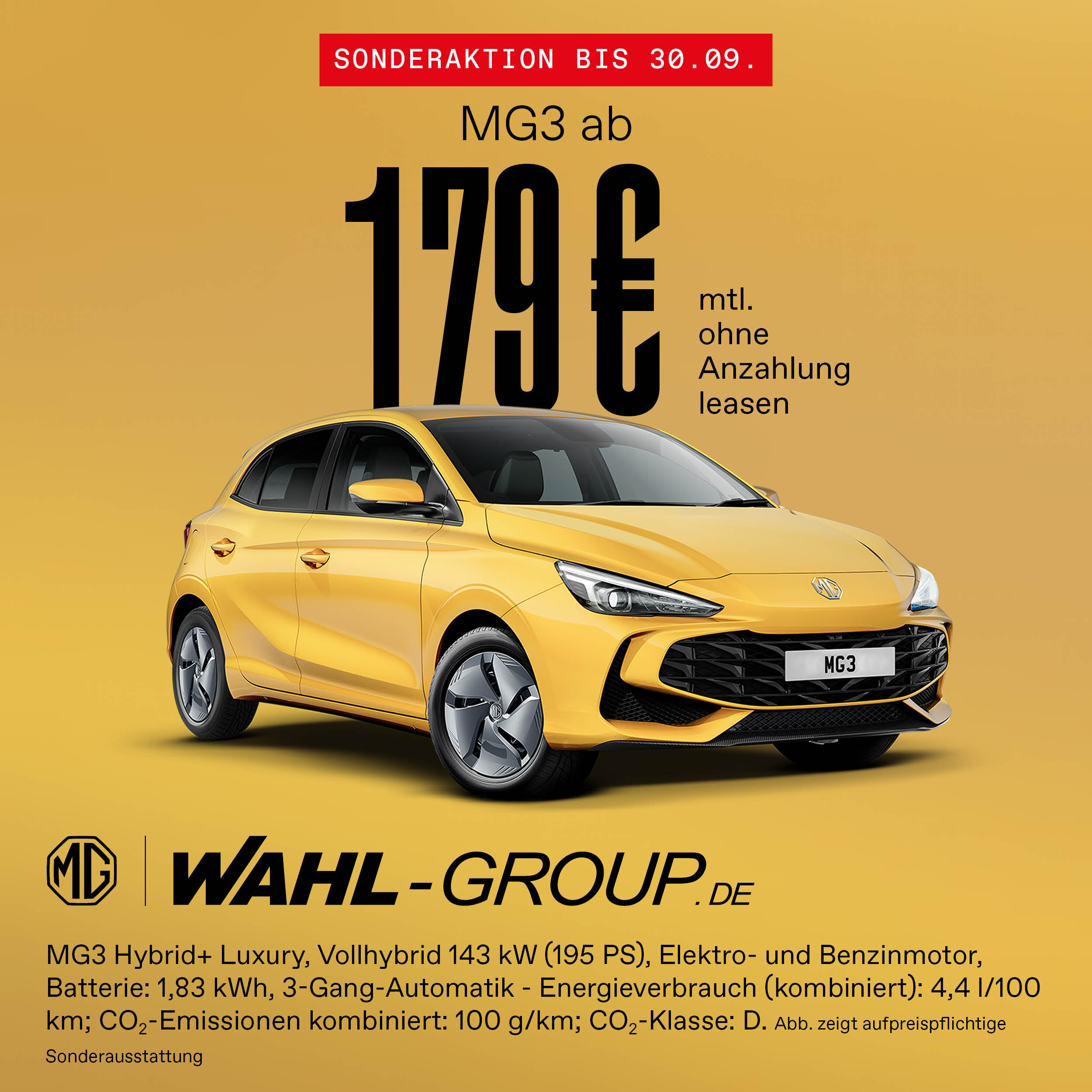 MG3 Hybrid Leasingangebot ab 179 € bei Wahl Group MG3 Hybrid Auto im Leasing ab 179 € monatlich ohne Anzahlung bei Wahl Group