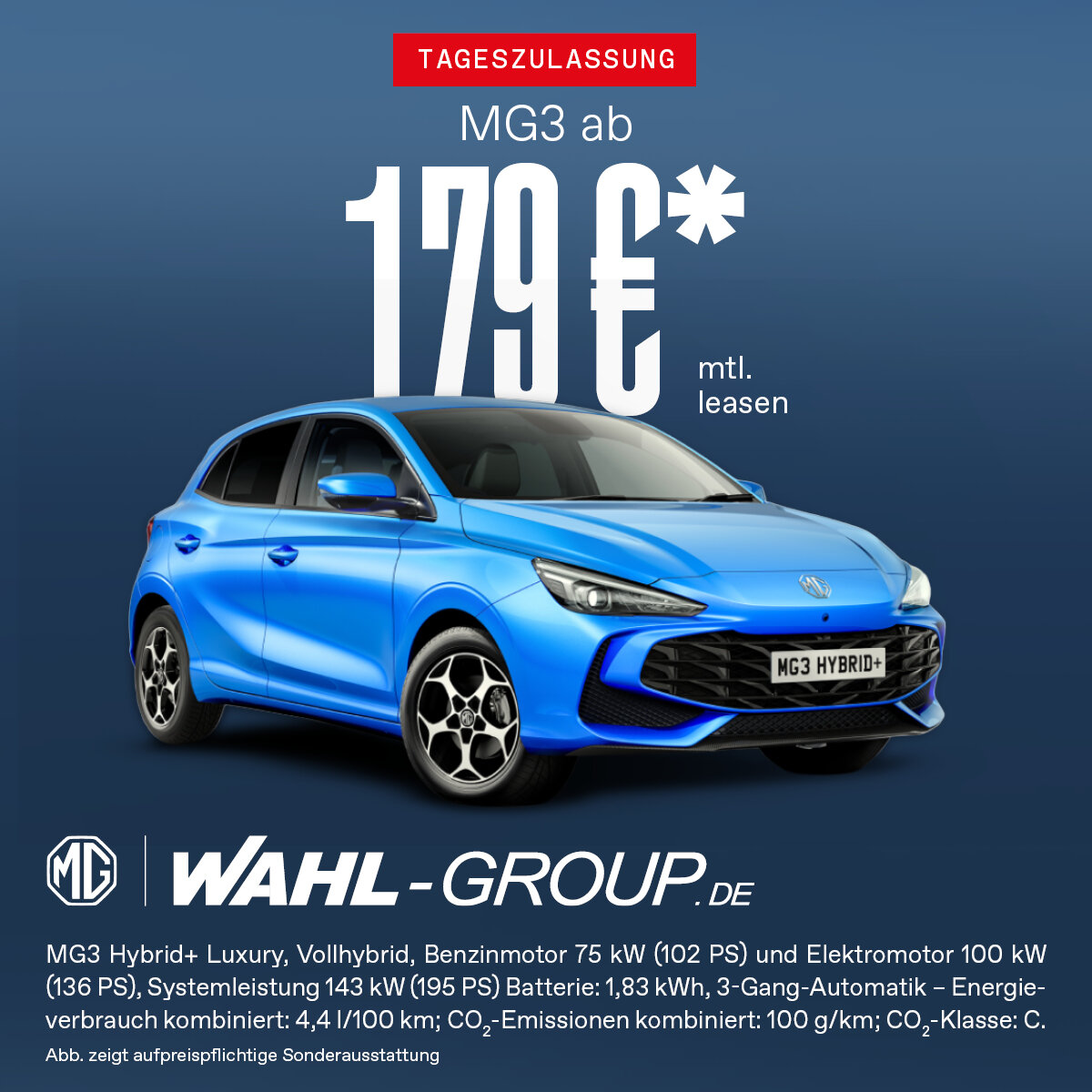 MG3 Hybrid Tageszulassung im Leasing ab 179 € monatlich ohne Anzahlung bei Wahl Group MG3 Hybrid Tageszulassung Leasingangebot ab 179 € bei Wahl Group