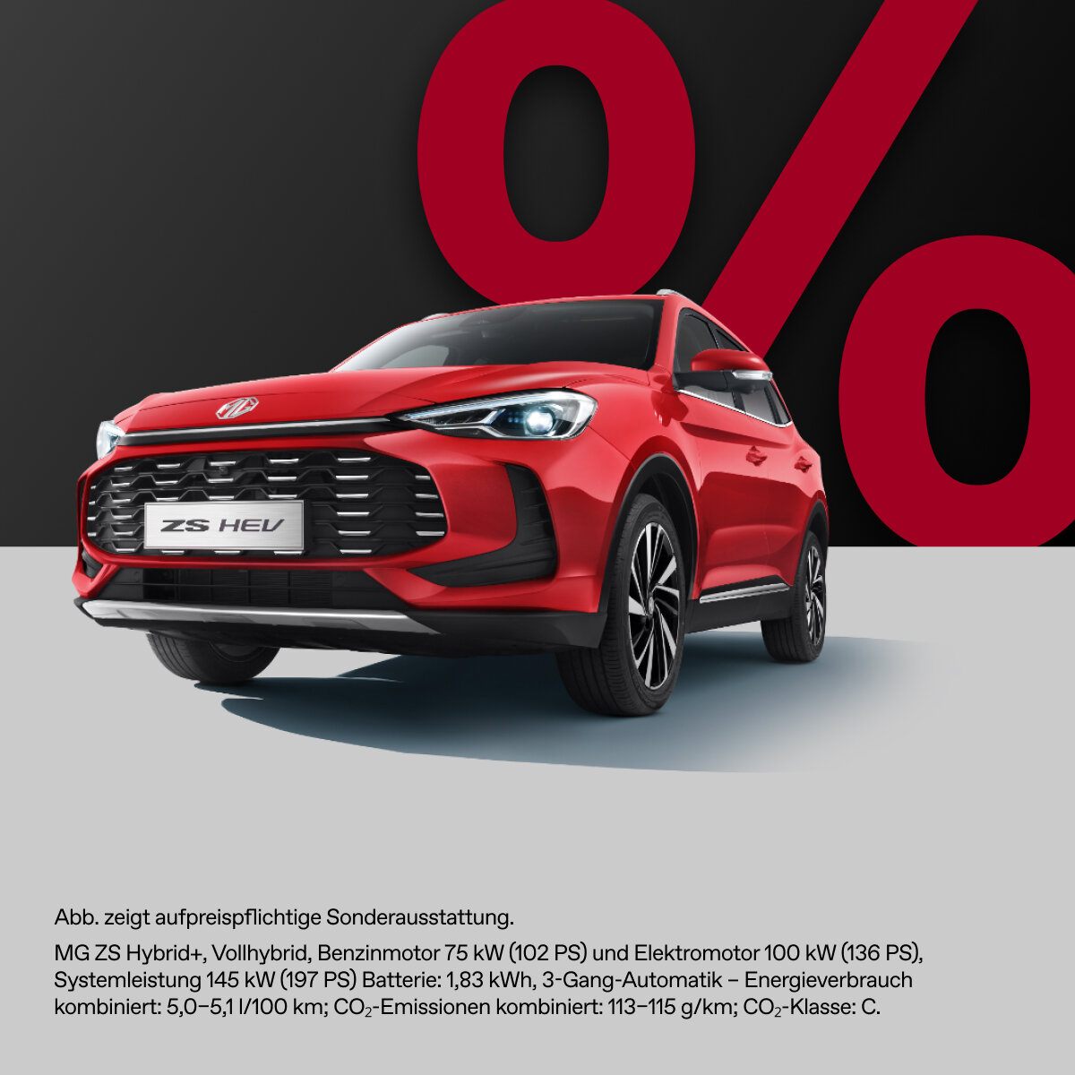 MG ZS Hybrid+ SUV Frontansicht – Kompakt-SUV mit hybridem Antrieb und modernster Ausstattung bei Ihrem MG Partner Wahl-Group.