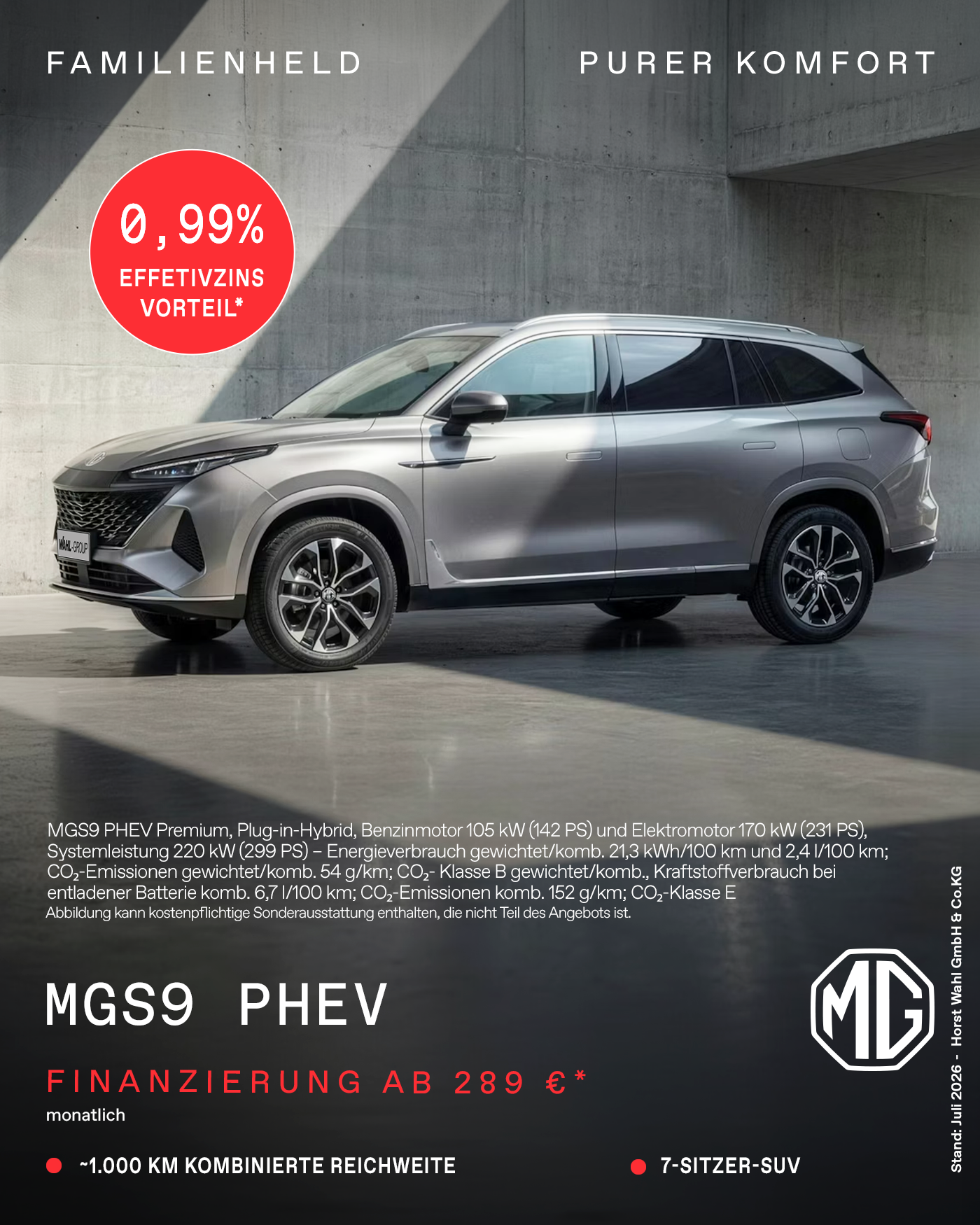 MGS9 PHEV Premium Finanzierung ab 289,26 EUR monatlich bei der Wahl Group