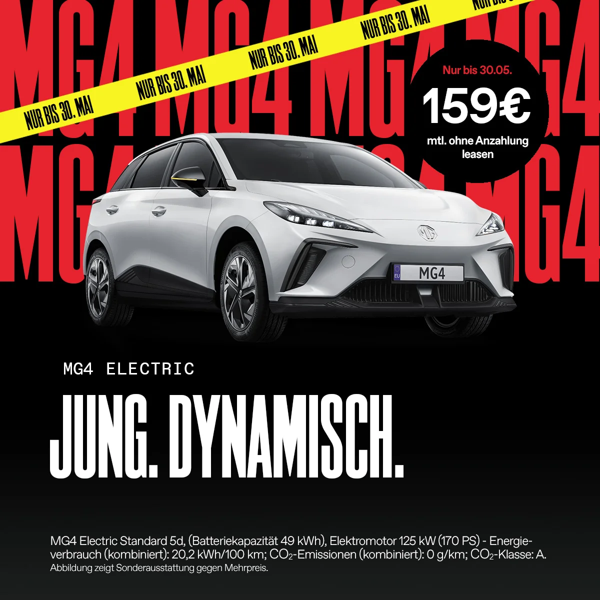 MG4 Standard – Leasing ab 159 €/Monat bei der Wahl-Group MG4 Standard Elektroauto in Orange, Leasingangebot ab 159 Euro pro Monat bei der Wahl-Group