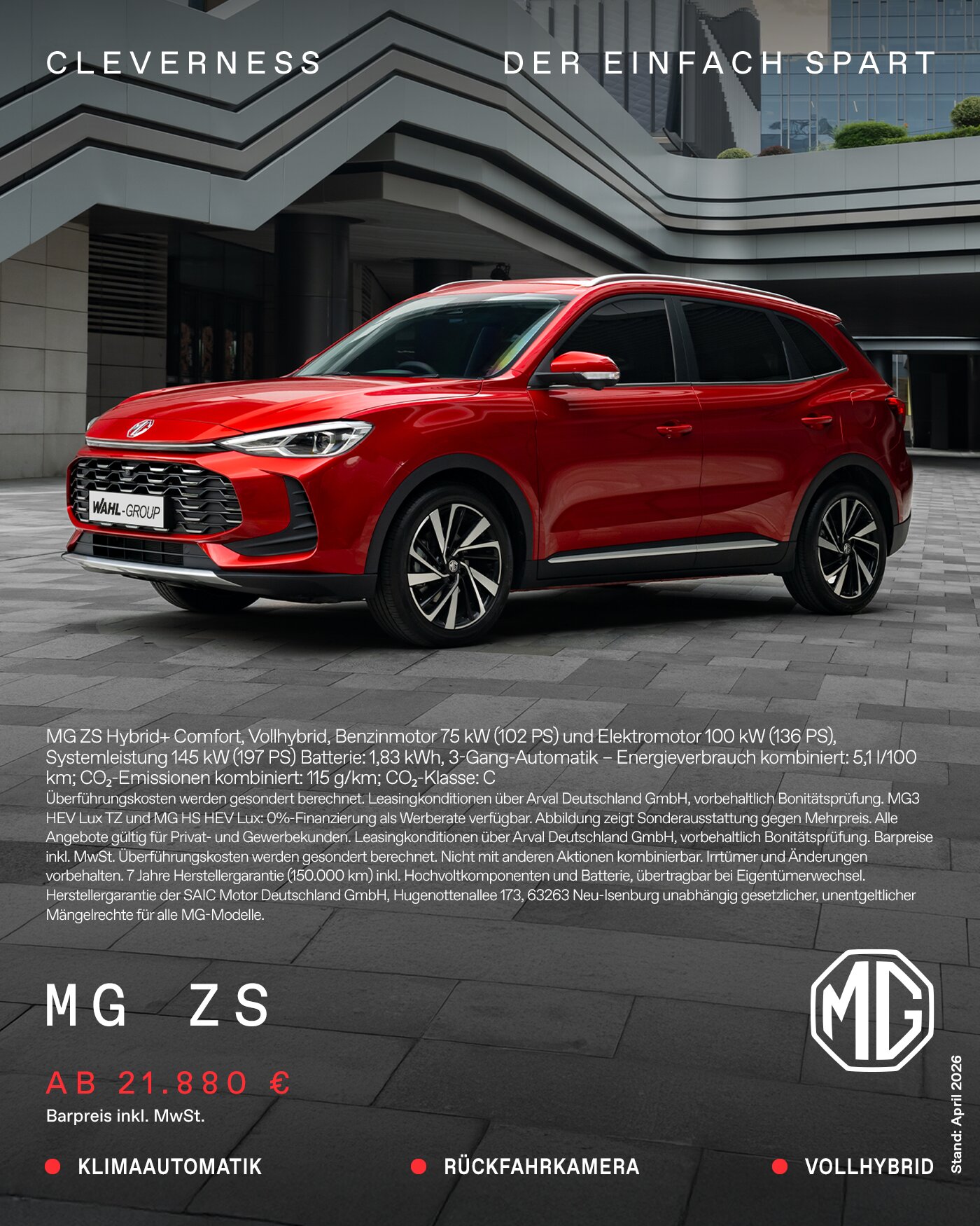 MG ZS HEV Barpreisangebot | Wahl-Group