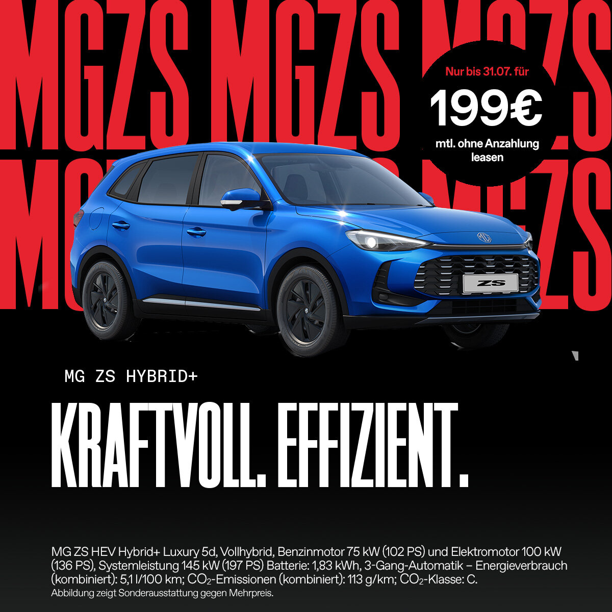 MG ZS Hybrid+ Luxury – Effizient und kraftvoll im Leasing bei der Wahl-Group MG ZS Hybrid+ Luxury Leasingangebot bei der Wahl-Group – kraftvolles Hybrid-SUV mit effizientem Antrieb ohne Anzahlung