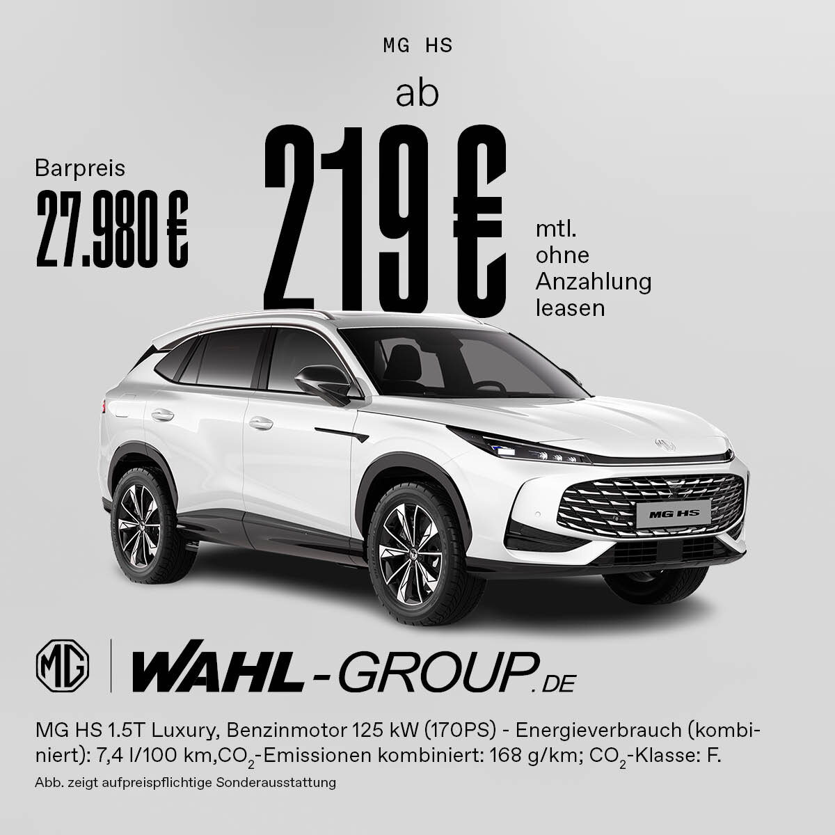 MG HS Luxury leasen ab 219 € – ohne Anzahlung bei der Wahl-Group MG HS Luxury in Weiß – attraktives Leasingangebot ab 219 € bei der Wahl-Group