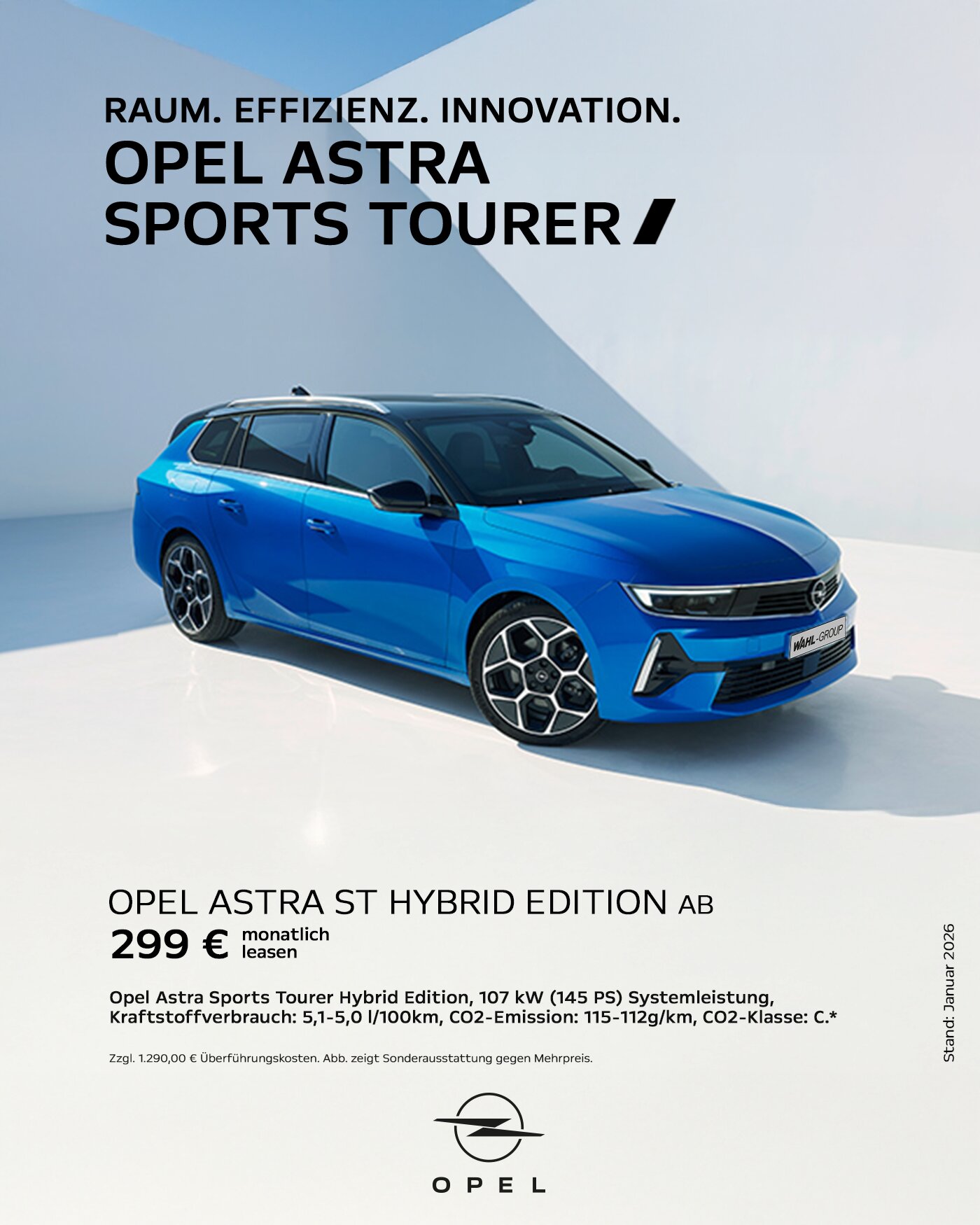 Opel Astra Sports Tourer Hybrid Leasing bei der Wahl-Group – effizienter Hybrid Kombi mit viel Ladevolumen