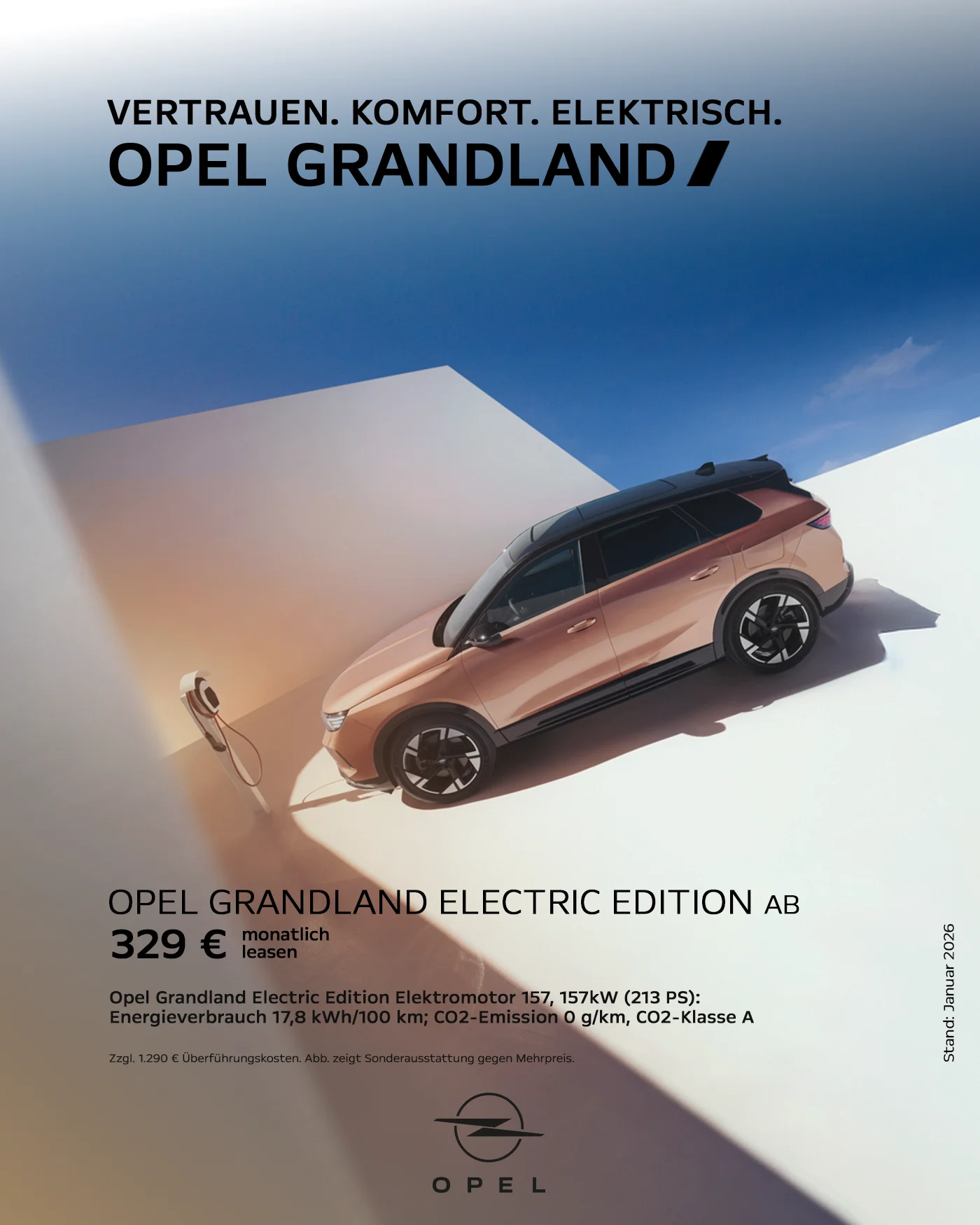 Opel Grandland Electric in Bronze, elektrisches SUV mit modernem Design und hoher Reichweite, Leasingangebot der Wahl-Group