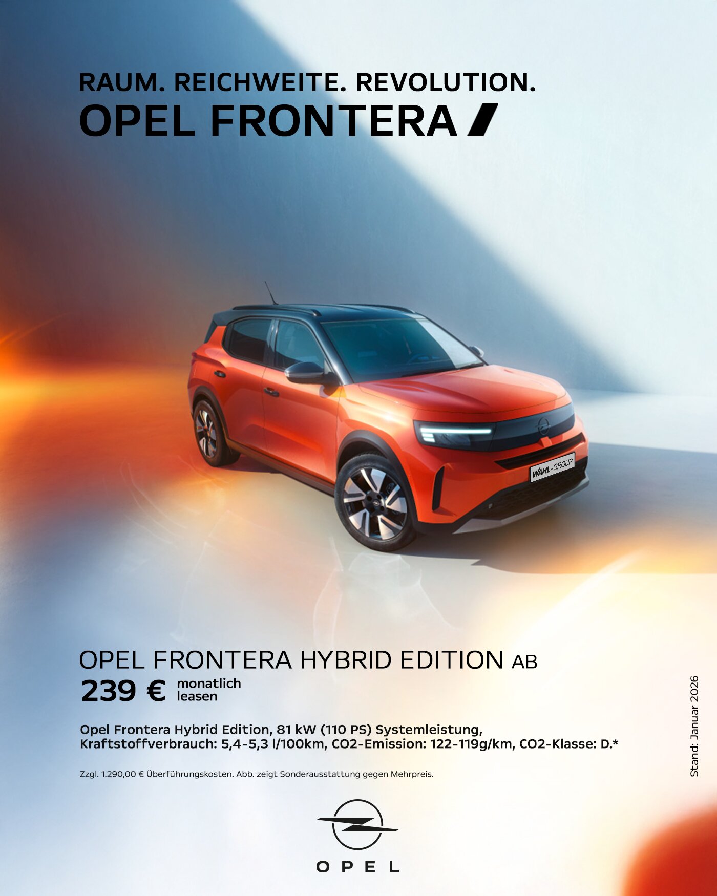 Opel Frontera Hybrid Leasing bei der Wahl-Group – kompakter Hybrid SUV mit effizientem Antrieb