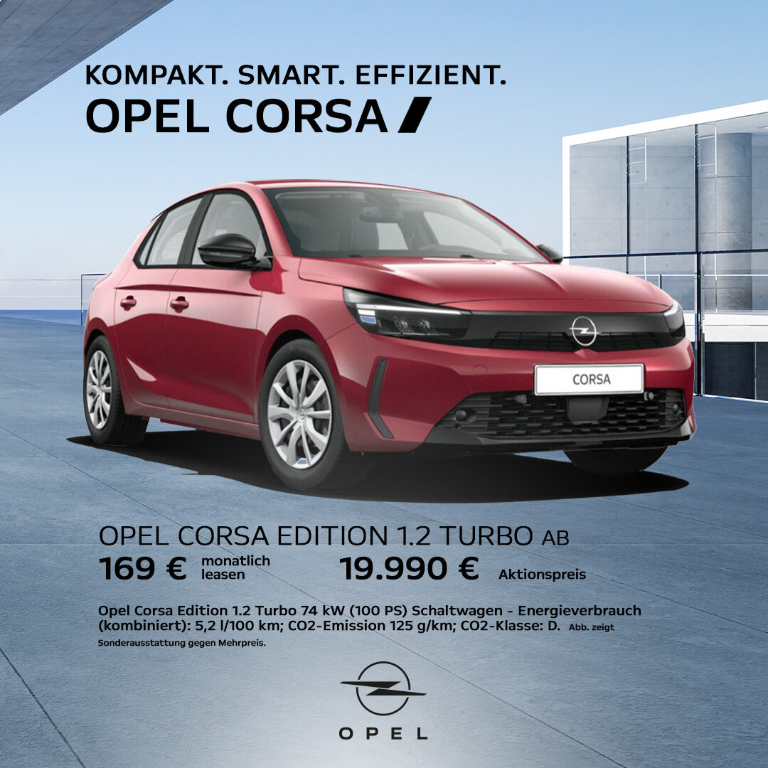Opel Corsa – ab 19.900 € Barpreis oder 169 €/Monat Leasing beim Autohaus Wahl Kassel Opel Corsa vom Autohaus Wahl in Kassel – jetzt ab 19.900 € Barpreis oder 169 € monatlich leasen