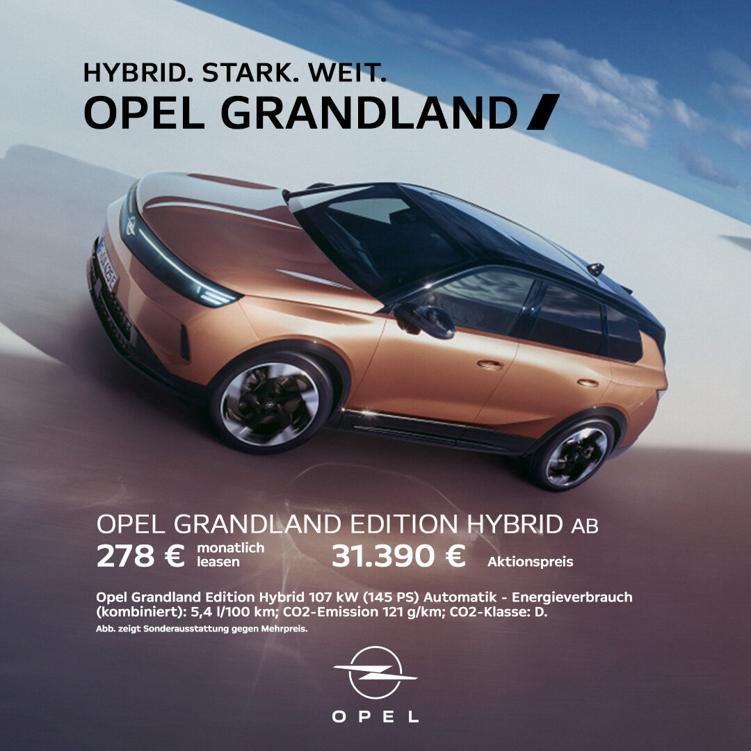 Opel Grandland Edition Hybrid – ab 278 €/Monat leasen oder für 31.390 € kaufen Kupferfarbener Opel Grandland Edition Hybrid in dynamischer Seitenansicht, Leasing ab 278 € monatlich oder Kauf ab 31.390 €, Angebot der Wahl-Group.