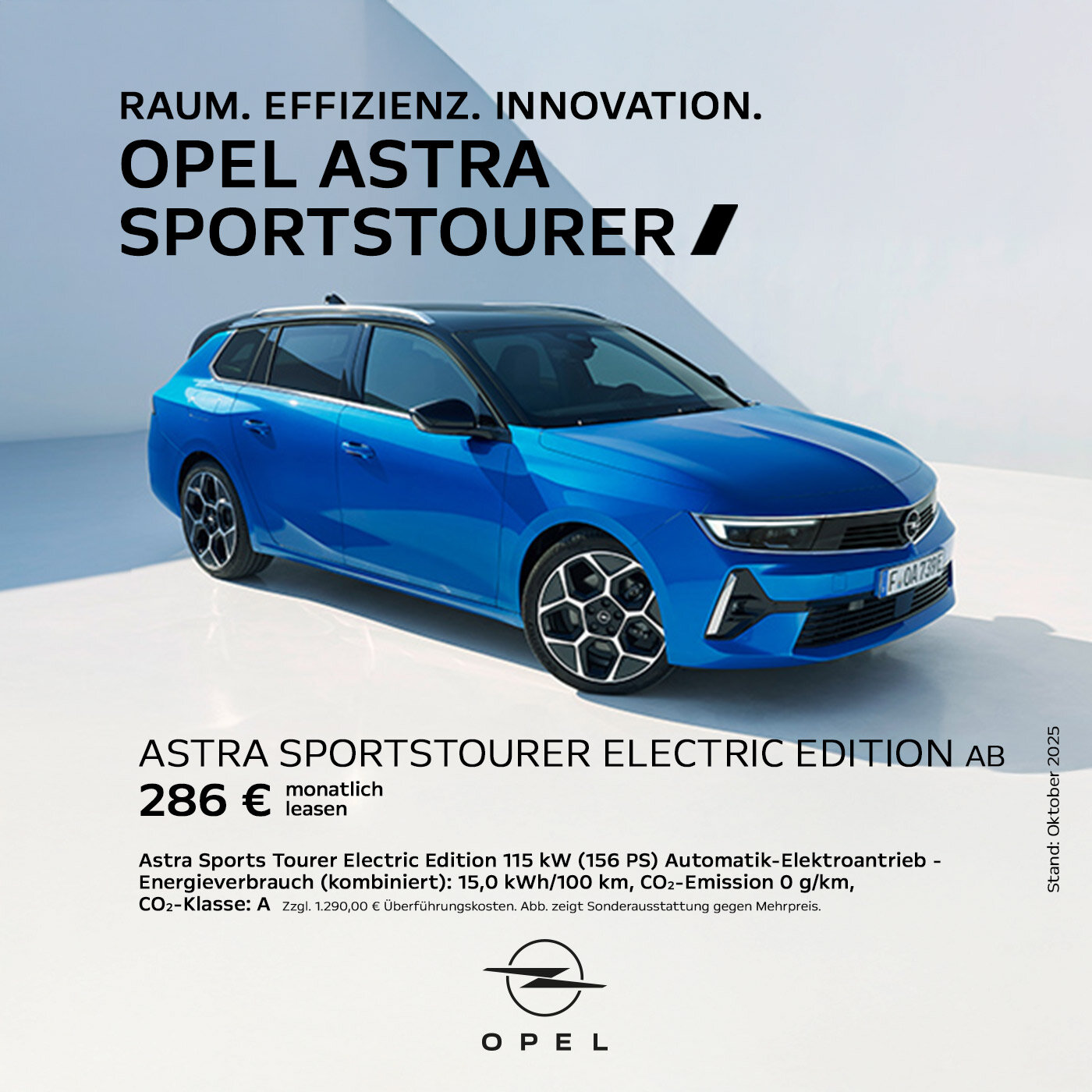 Opel Astra SportsTourer Electric leasen ab 286 € mtl. | Wahl-Group Opel Astra SportsTourer Electric Kombi Leasing ab 286 € monatlich bei der Wahl-Group – Elektroantrieb, 156 PS