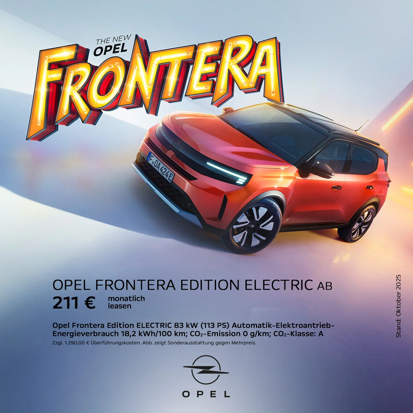 Opel Frontera Electric leasen ab 211 € mtl. | Wahl-Group Opel Frontera Electric SUV Leasing ab 211 € monatlich bei der Wahl-Group – Elektroauto mit 113 PS, CO₂-frei
