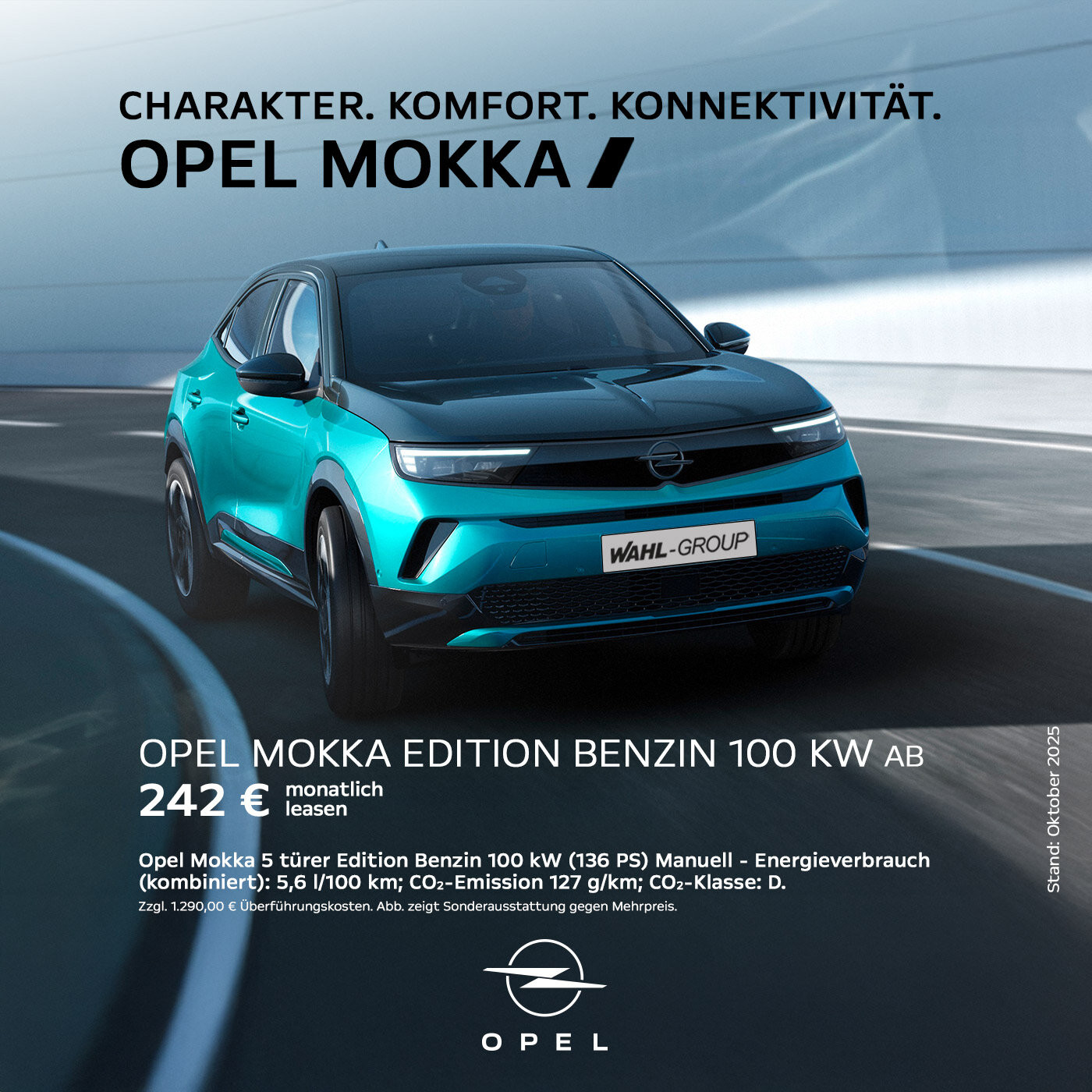 Opel Mokka Edition Benziner Leasing ab 242 € monatlich bei der Wahl-Group – 136 PS, moderner Kompakt-SUV