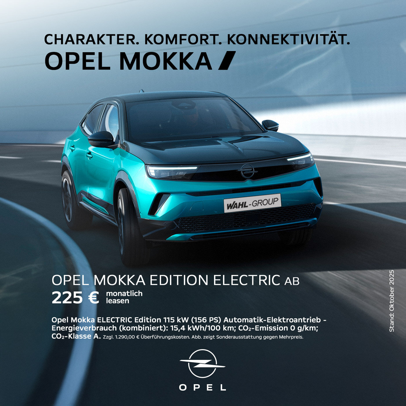 Opel Mokka Electric SUV Leasing ab 225 € monatlich bei der Wahl-Group – 156 PS, Elektroauto mit CO₂-Klasse A