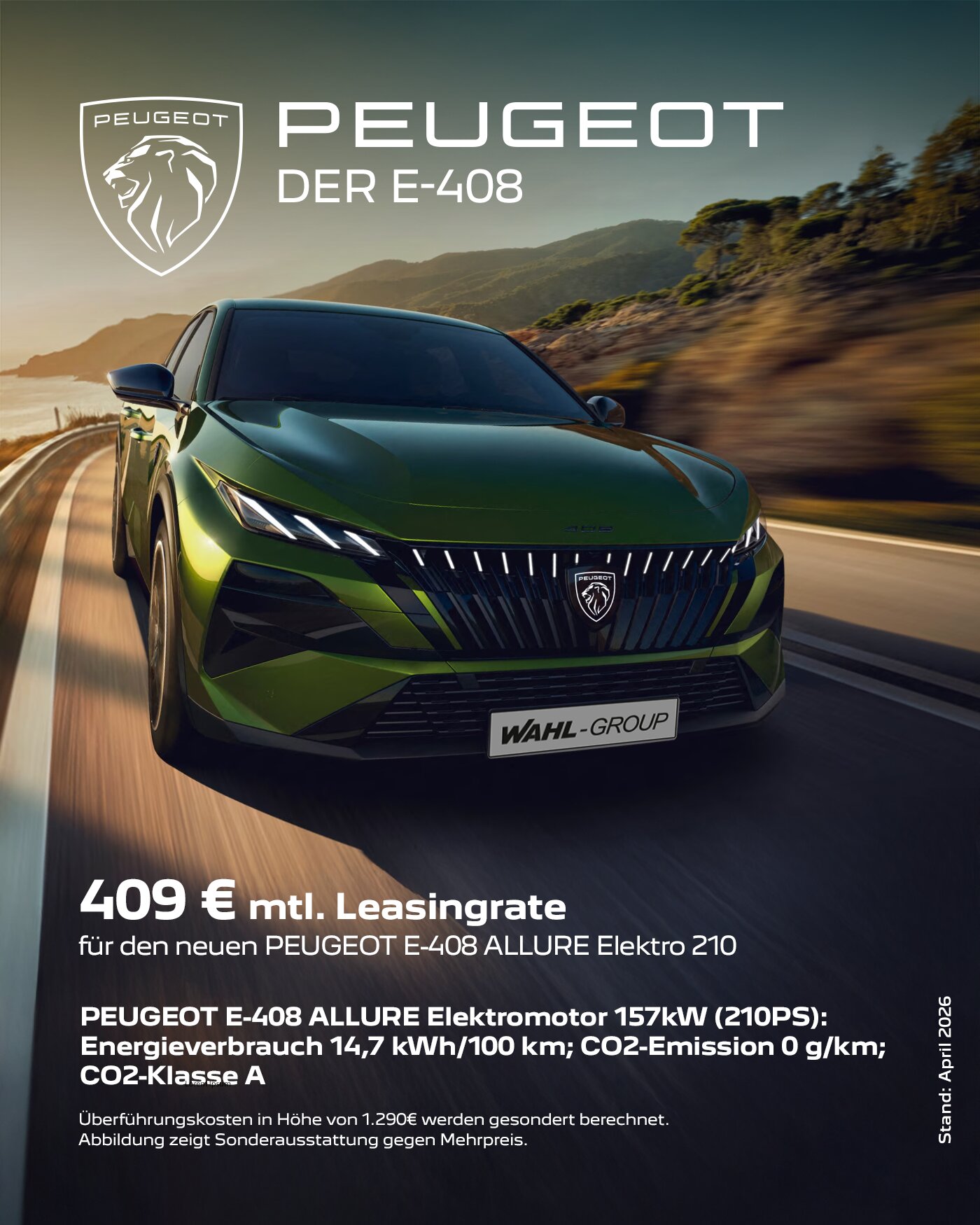 Peugeot E-408 Leasingangebot für Privatkunden | Wahl-Group