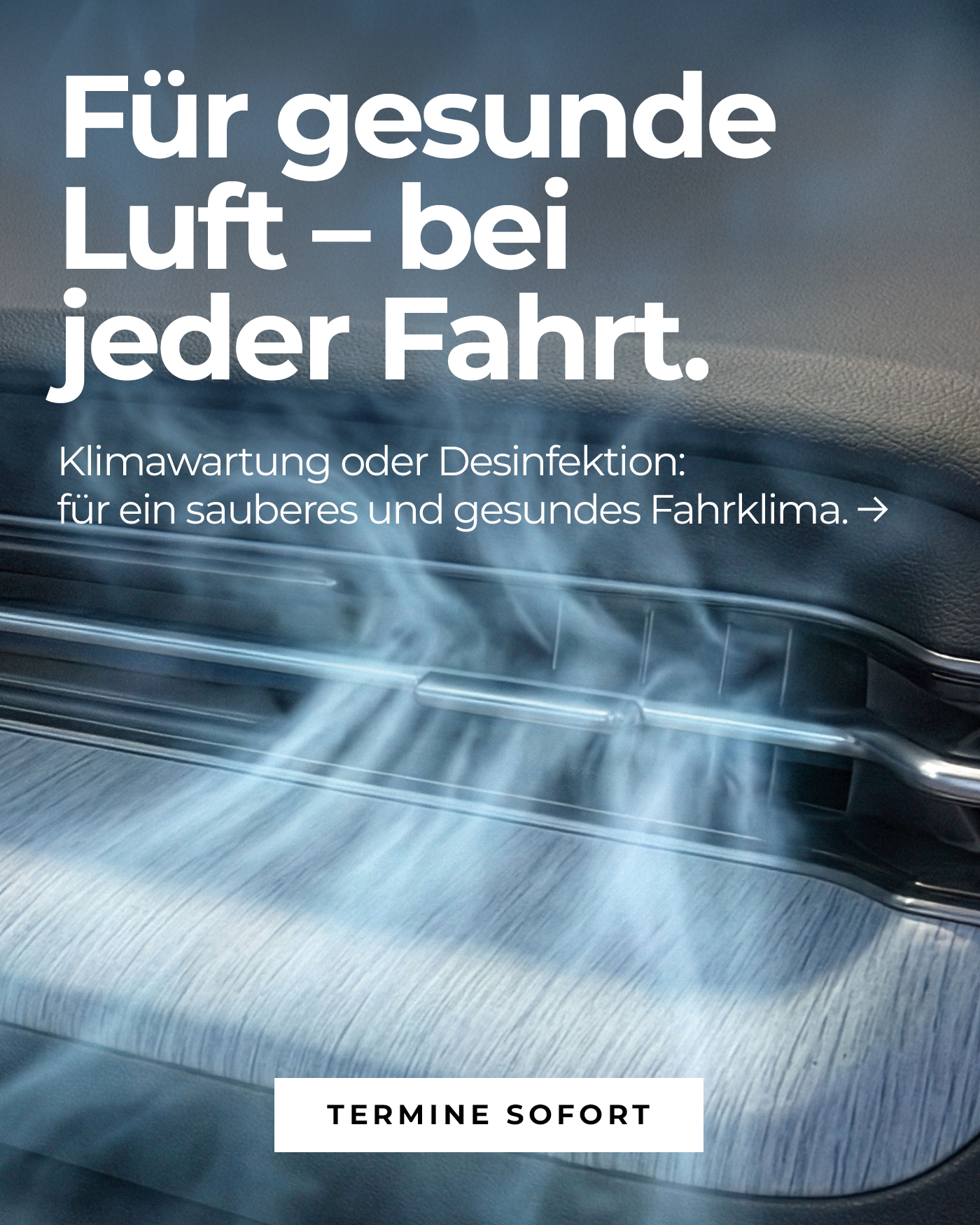 Autoinnenraum mit Lüftung und Luftstrom als Hinweis auf Klimawartung und Desinfektion für ein sauberes Fahrklima | Wahl-Group