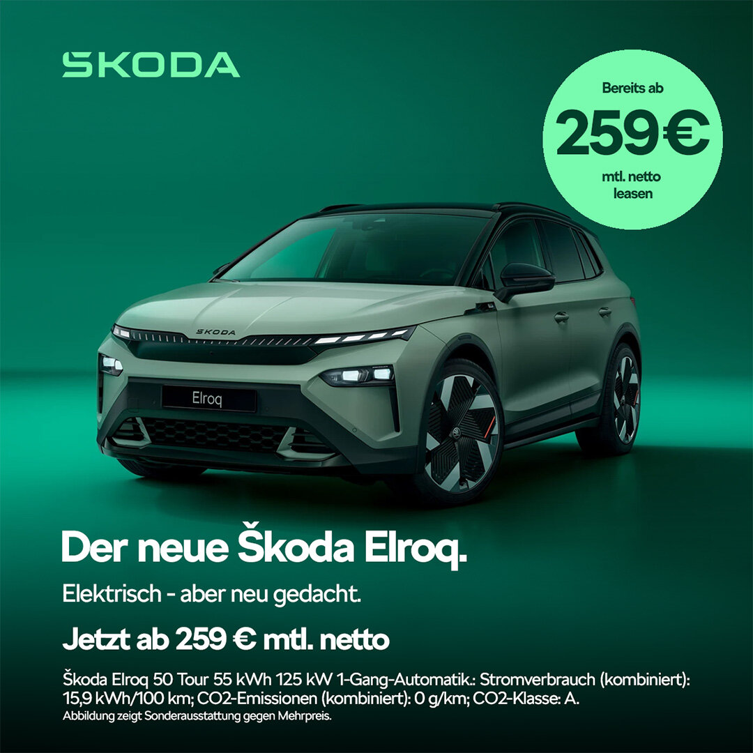Škoda Elroq Gewerbeleasing ab 259 € netto – Jetzt bei der Wahl-Group sichern Škoda Elroq Elektro-SUV in Mint – Gewerbeleasing ab 259 € netto bei der Wahl-Group