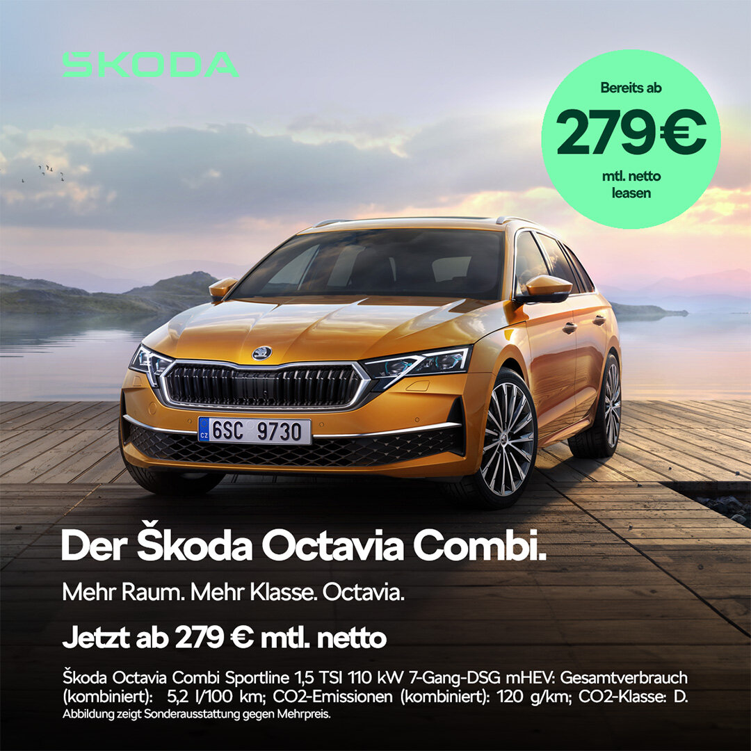 Škoda Octavia Combi Sportline – Gewerbeleasing ab 279 € netto bei der Wahl-Group Škoda Octavia Combi in Gold – Kombi für Gewerbekunden ab 279 € netto monatlich