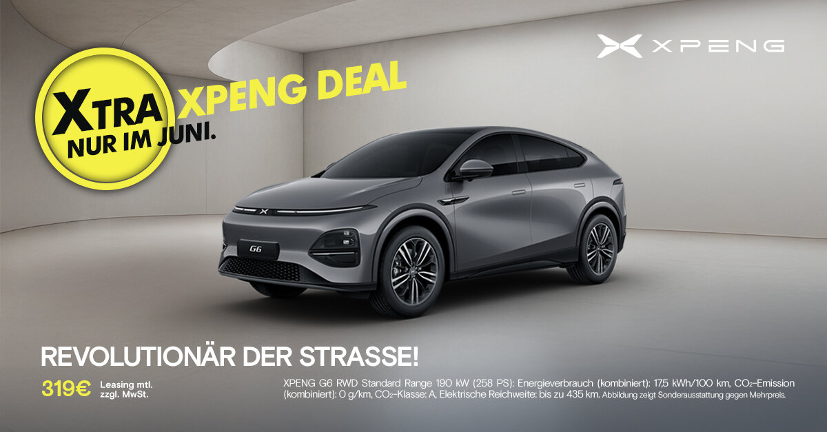 XTRA XPENG DEALS im Juni – Jetzt Top-Leasingangebote bei der Wahl-Group sichern XPENG G6 Elektrofahrzeug im Showroom – Juni-Specials bei der Wahl-Group mit exklusiven Leasingdeals