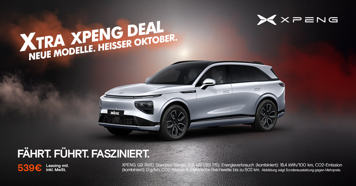 XPENG G9 Standard Range Leasingangebot 539 EUR bei der Wahl-Group XPENG G9 Standard Range Leasingangebot 539 EUR bei der Wahl-Group